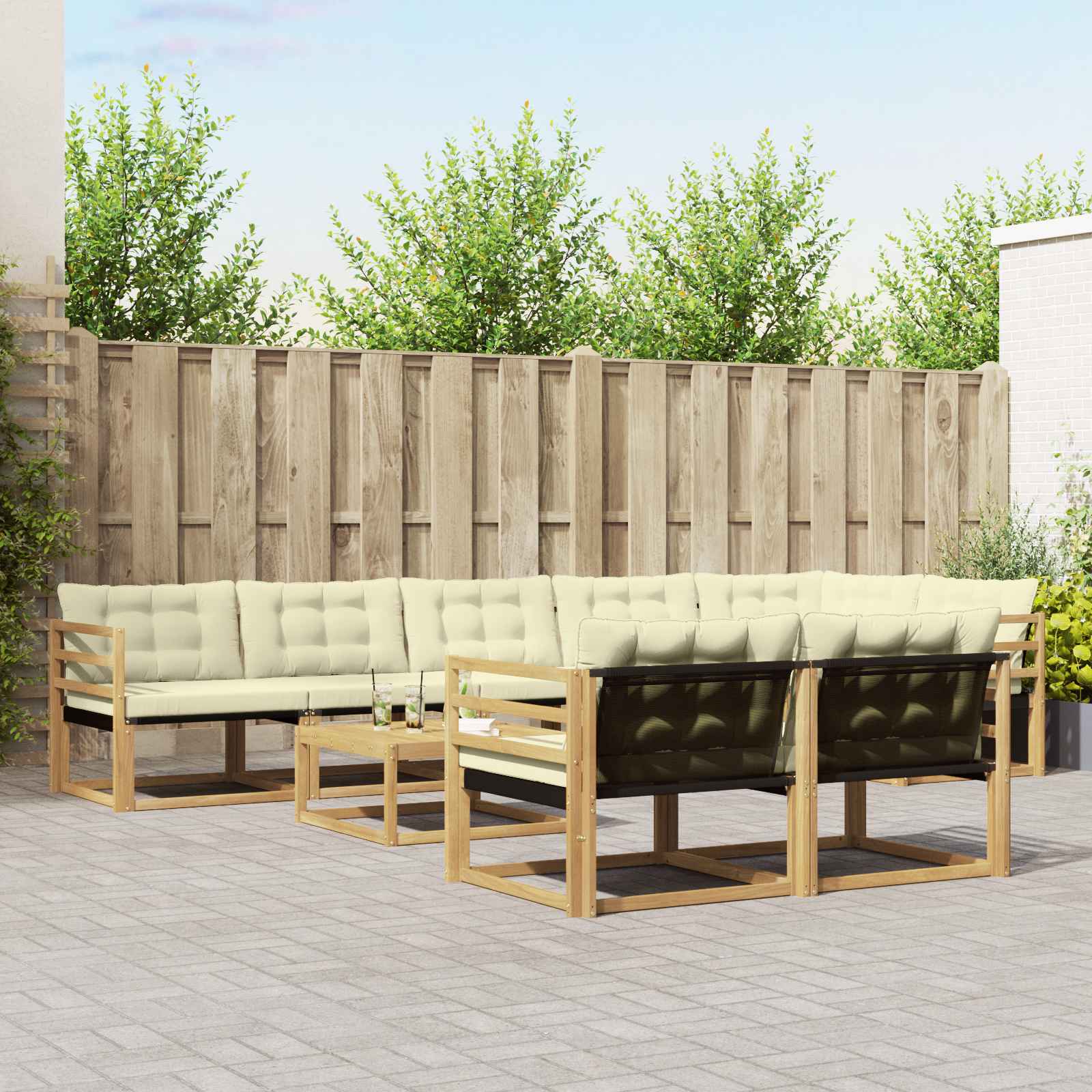 Buiten bankenset 9 pcs Wit en crèmekleurig 79 x 79 x 37 cm