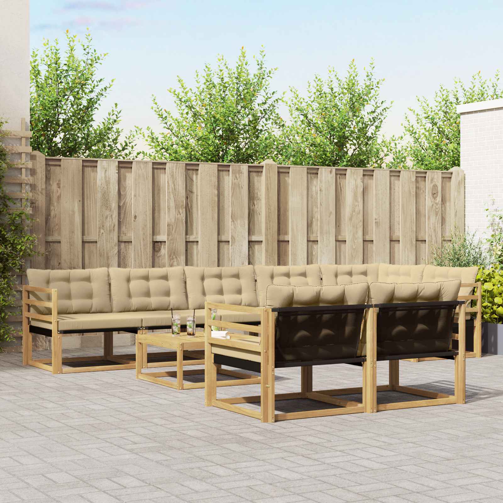 Buiten bankenset 9 pcs Wit en Beige 79 x 79 x 37 cm – afbeelding 1