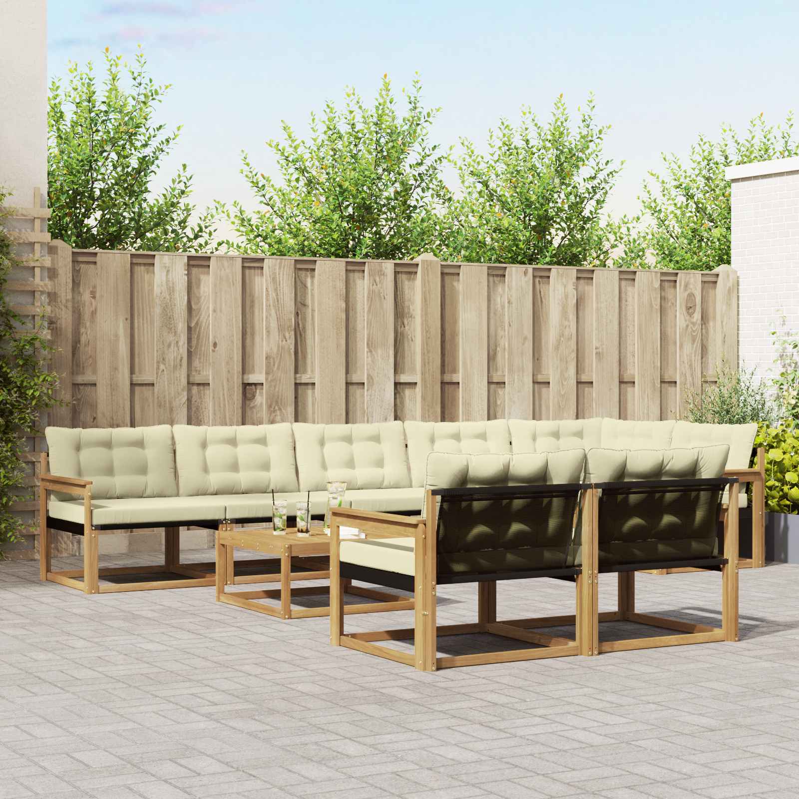 Buiten bankenset 9 pcs Wit en crèmekleurig 79 x 79 x 37 cm – afbeelding 1
