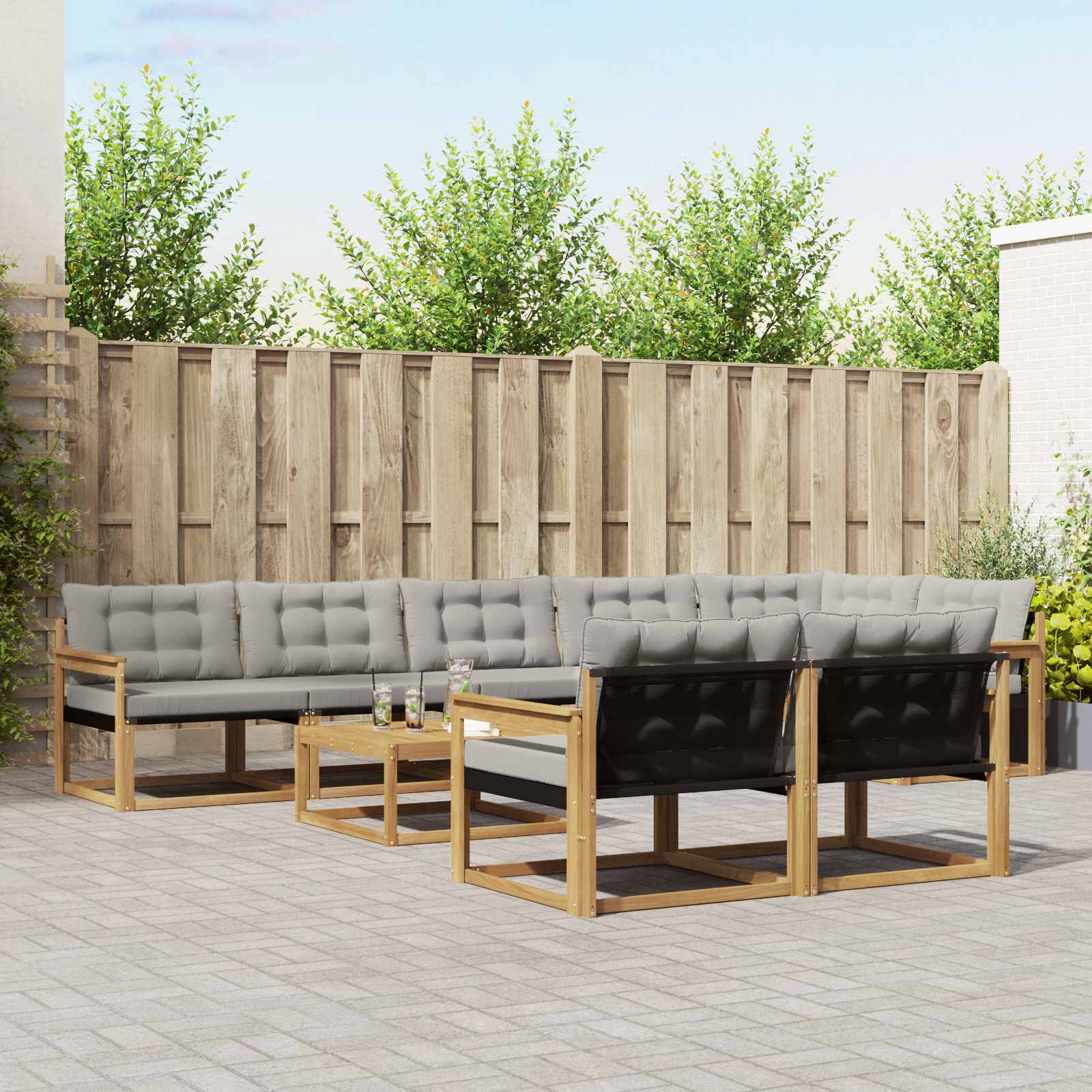 Buiten bankenset 9 pcs Wit en Lichtgrijs 79 x 79 x 37 cm – afbeelding 1