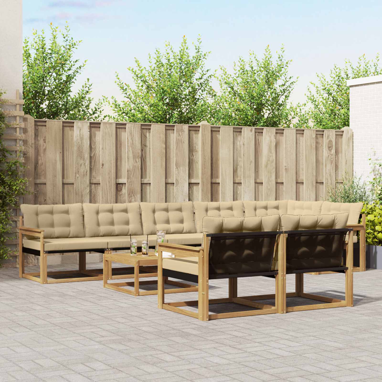 Buiten bankenset 9 pcs Wit en Beige 79 x 79 x 37 cm