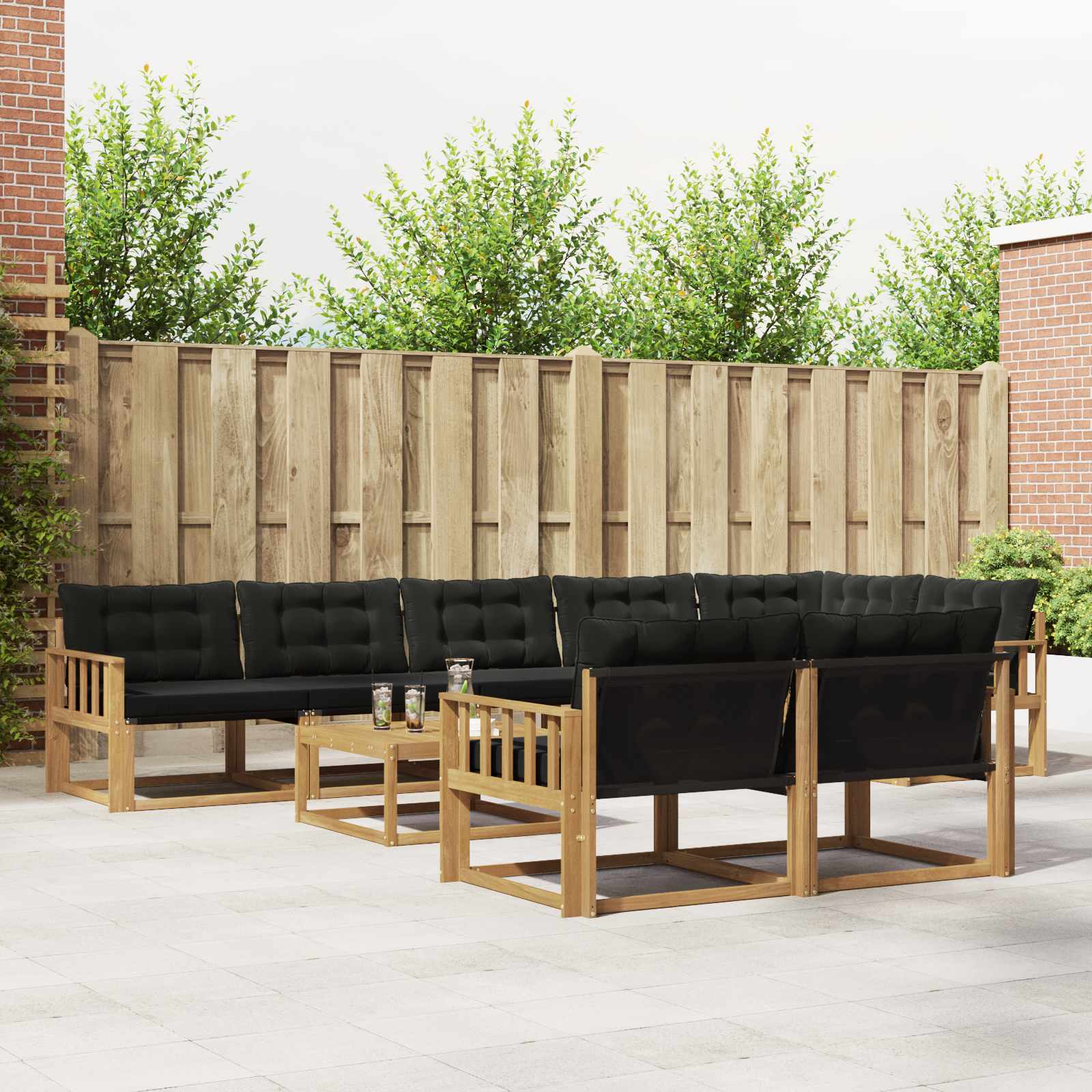Buiten bankenset 9 pcs Wit en zwart 79 x 79 x 37 cm – afbeelding 1