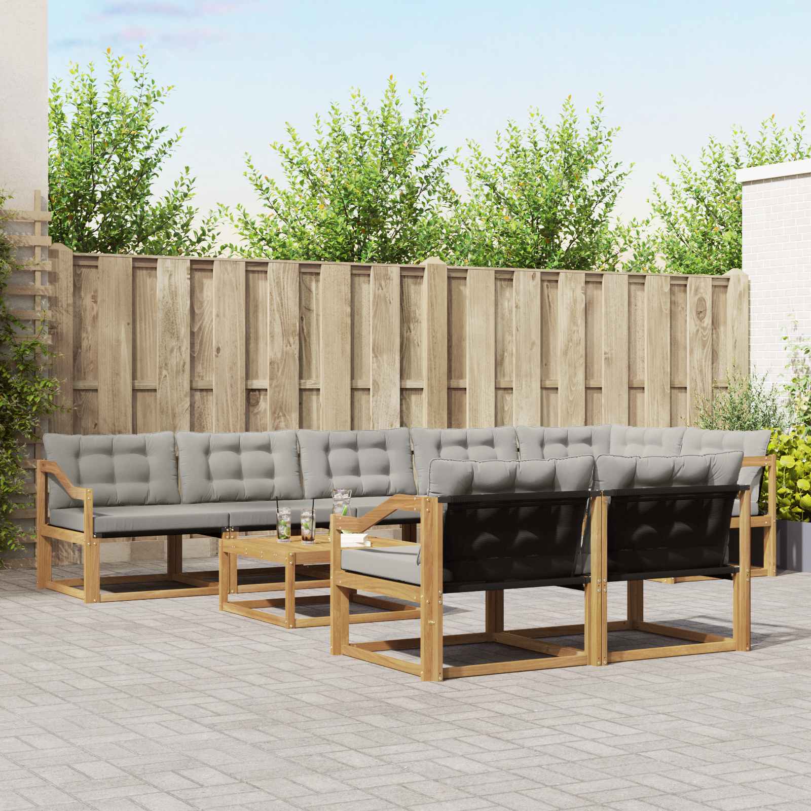 Buiten bankenset 9 pcs Wit en Lichtgrijs 79 x 79 x 37 cm – afbeelding 1