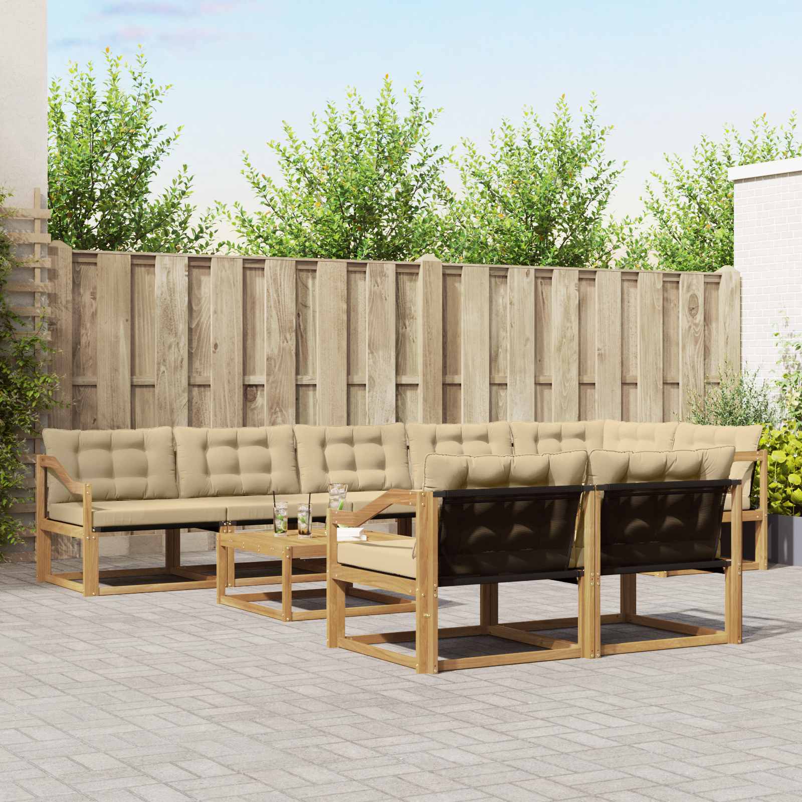 Buiten bankenset 9 pcs Wit en Beige 79 x 79 x 37 cm – afbeelding 1