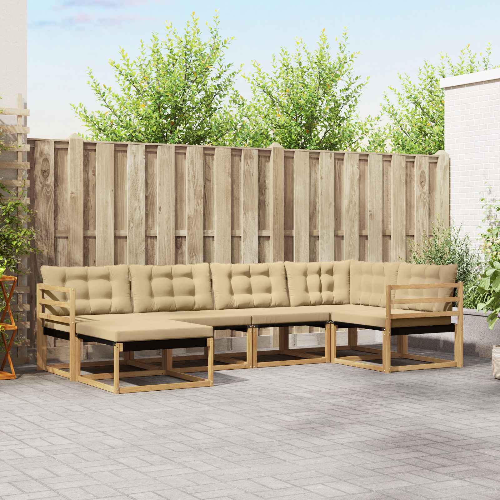 Buiten bankenset met kussen 6 pcs Wit en Beige – afbeelding 1