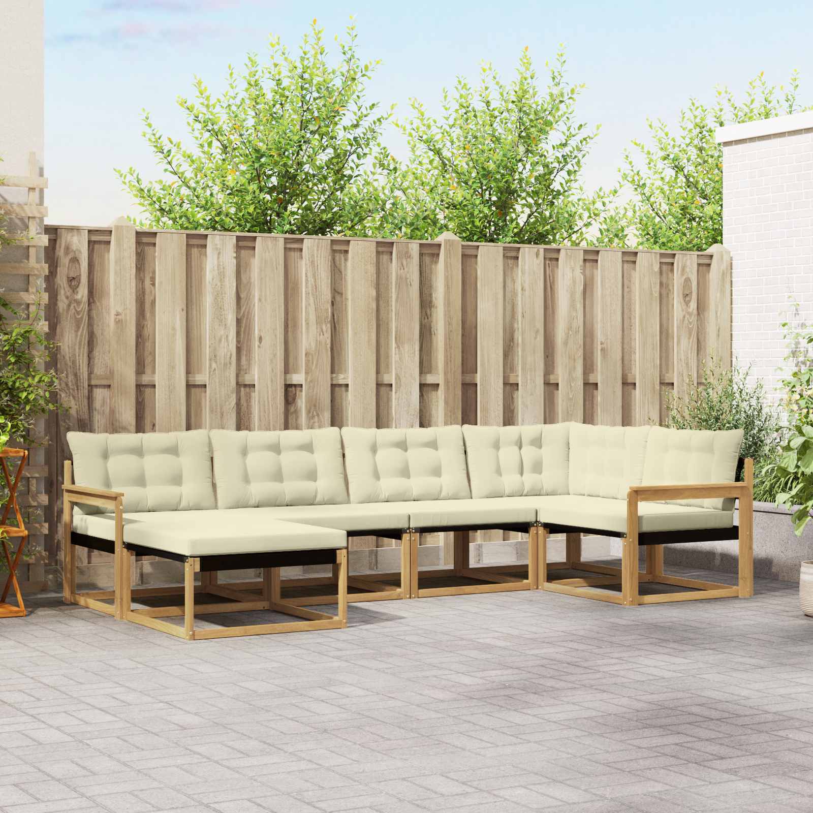 Buiten bankenset met kussen 6 pcs Wit en crèmekleurig – afbeelding 1