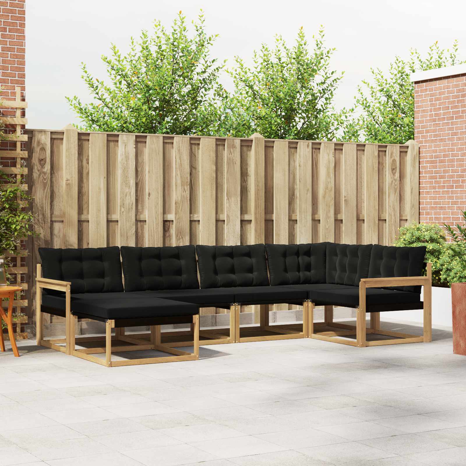 Buiten bankenset met kussen 6 pcs Wit en zwart