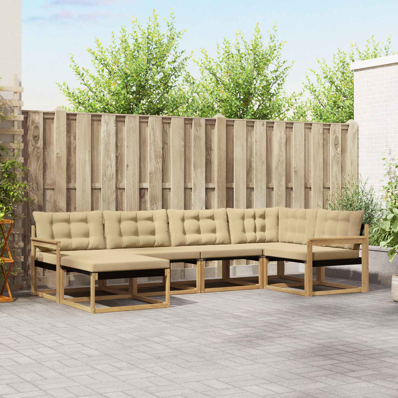 Buiten bankenset met kussen 6 pcs Wit en Beige