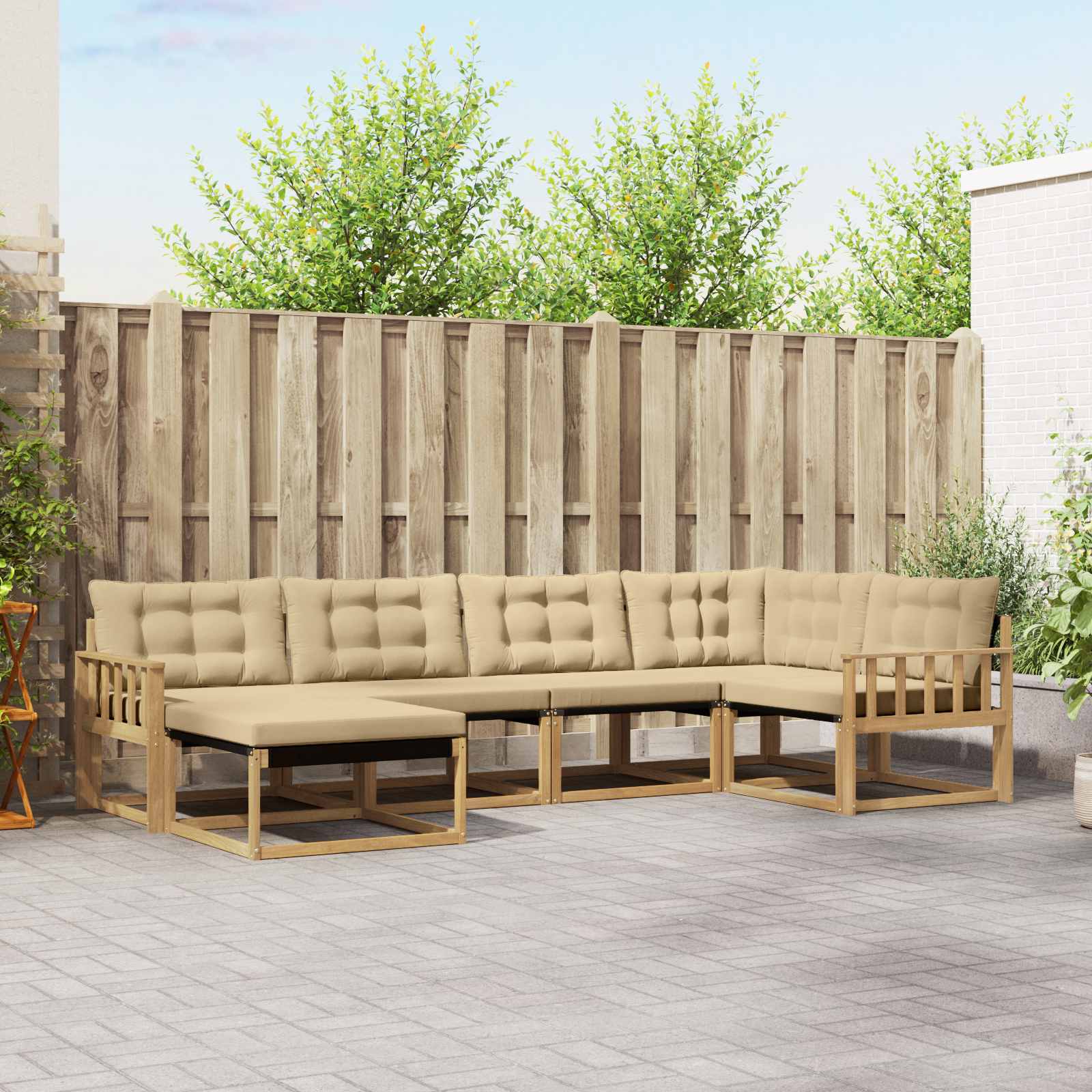 Buiten bankenset met kussen 6 pcs Wit en Beige