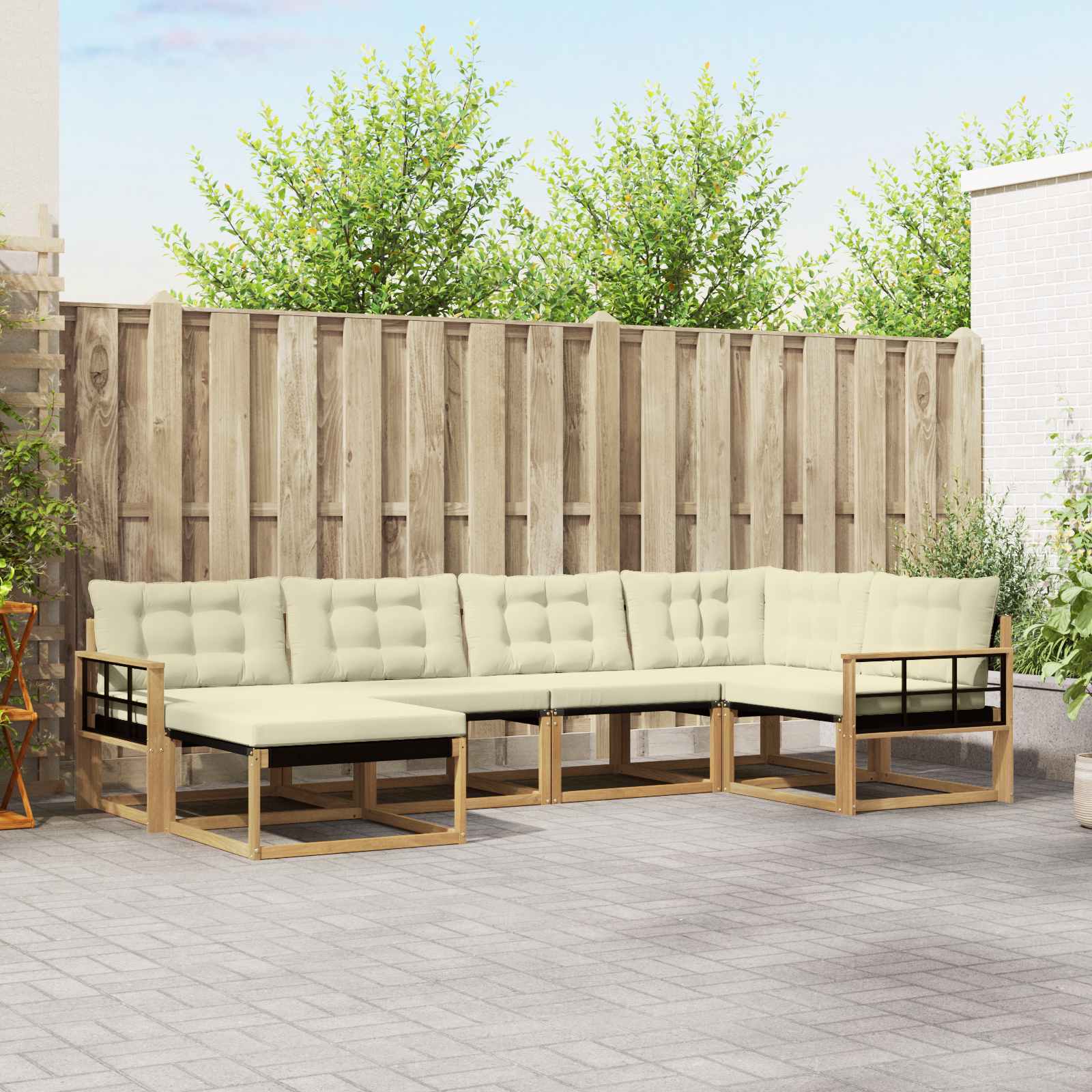 Buiten bankenset met kussen 6 pcs Wit en crèmekleurig