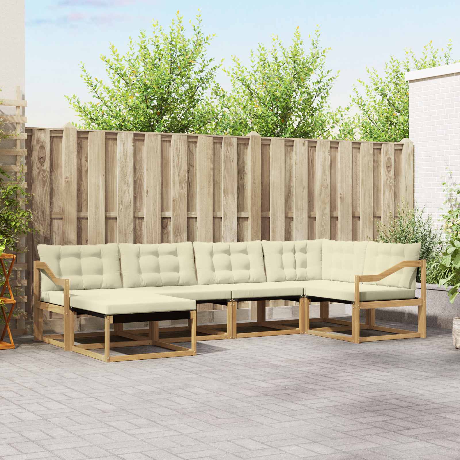 Buiten bankenset met kussen 6 pcs Wit en crèmekleurig – afbeelding 1
