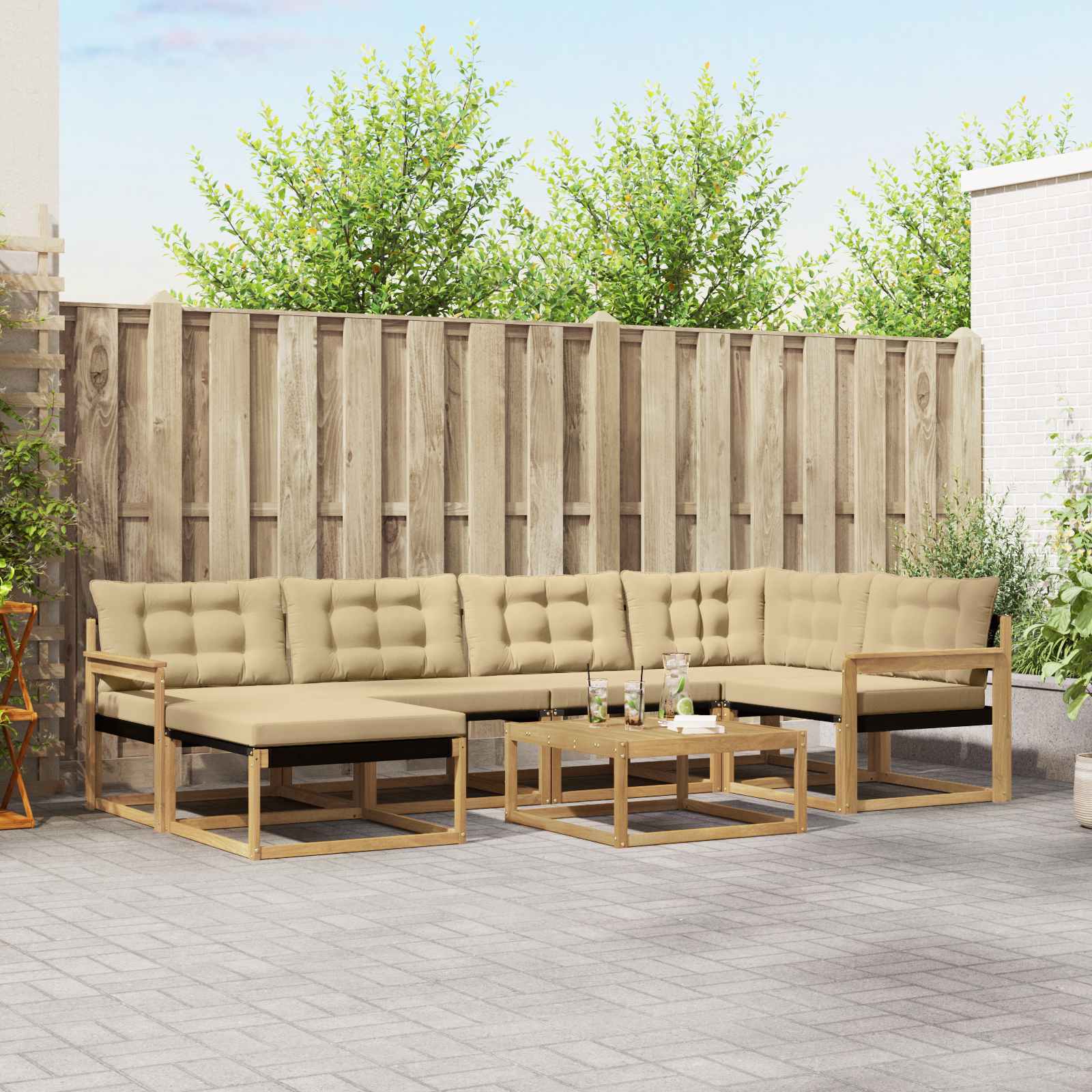 Buiten bankenset 7 pcs Wit en Beige 79 x 79 x 37 cm
