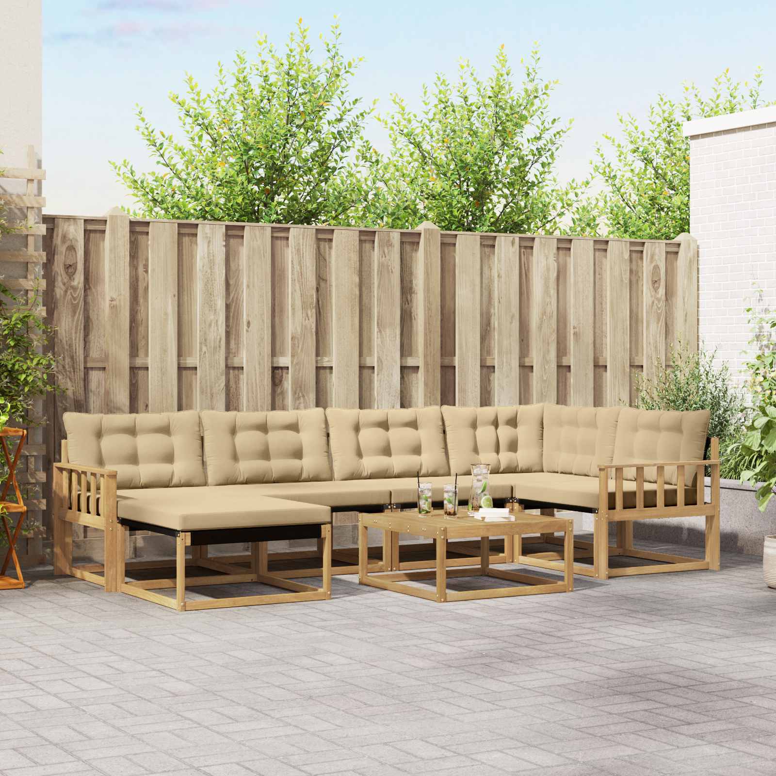 Buiten bankenset 7 pcs Wit en Beige 79 x 79 x 37 cm – afbeelding 1