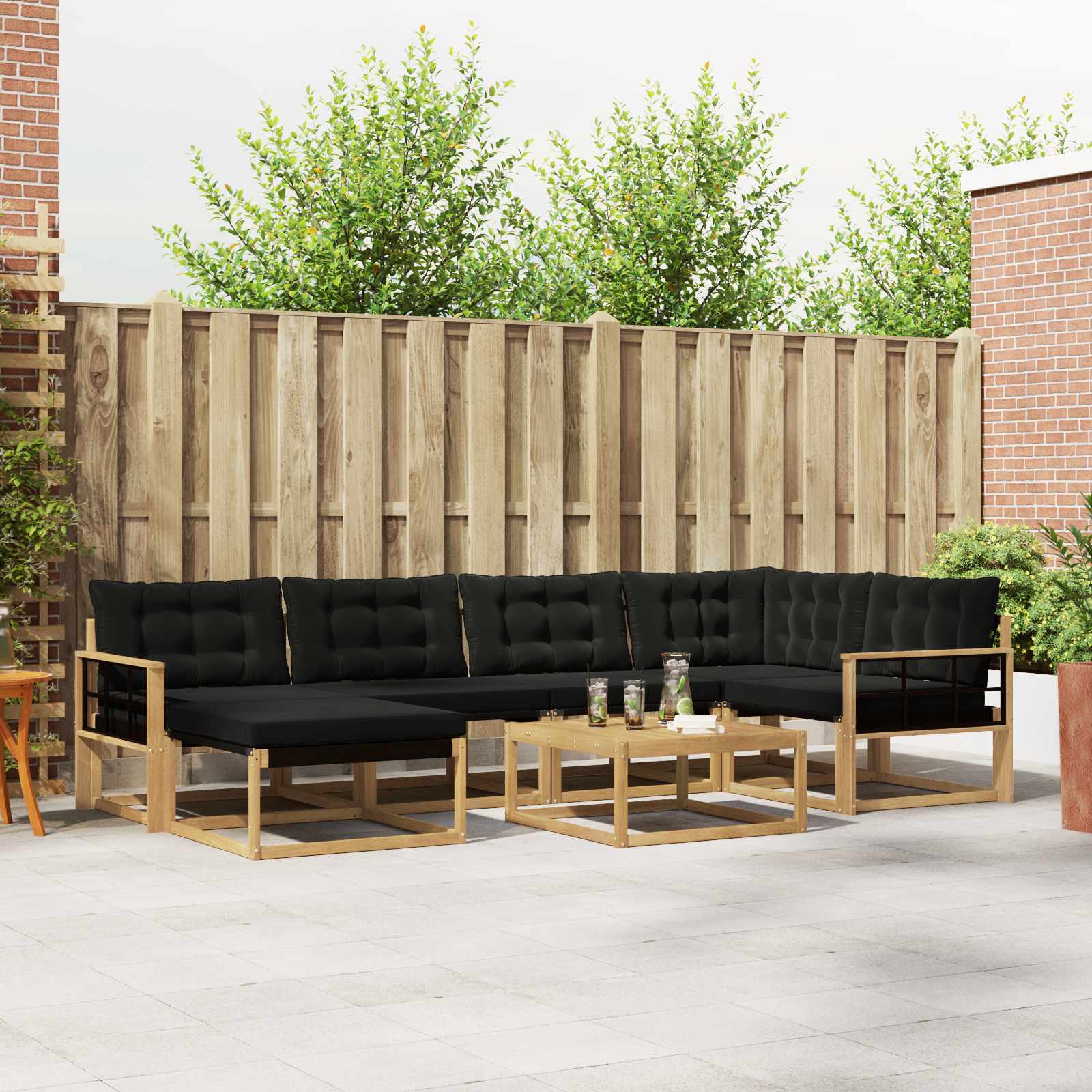 Buiten bankenset 7 pcs Wit en zwart 79 x 79 x 37 cm – afbeelding 1