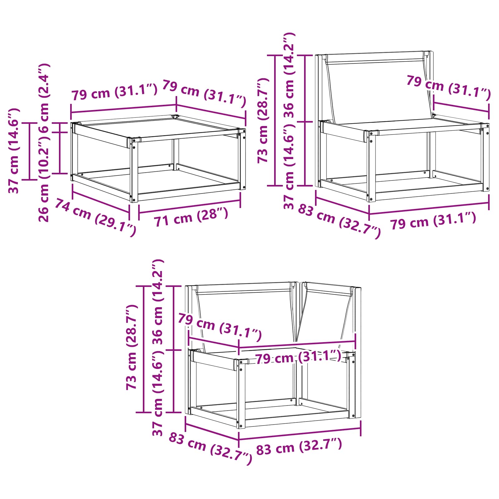 Buiten bankenset 7 pcs Wit en Lichtgrijs 79 x 79 x 37 cm – afbeelding 12