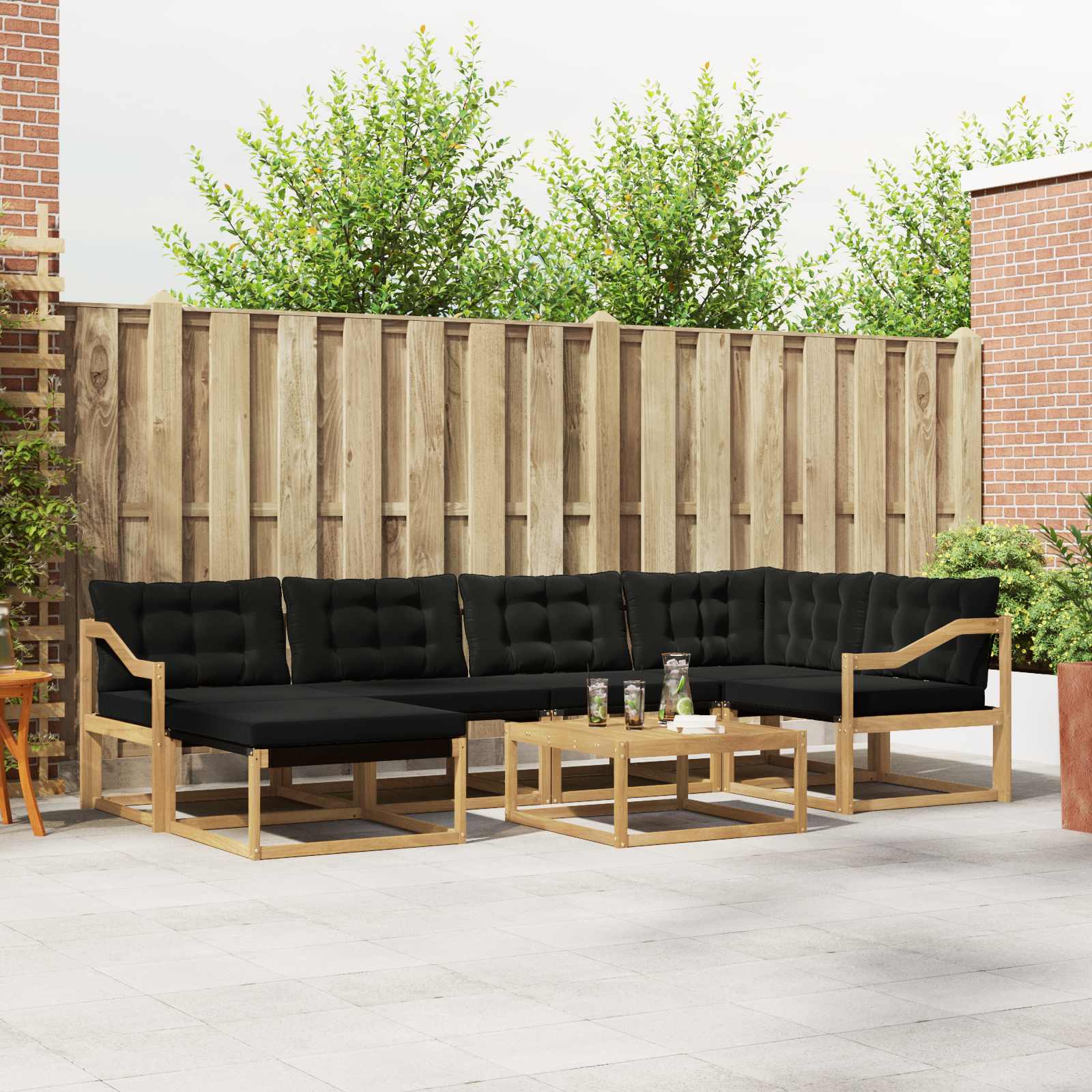 Buiten bankenset 7 pcs Wit en zwart 79 x 79 x 37 cm – afbeelding 1