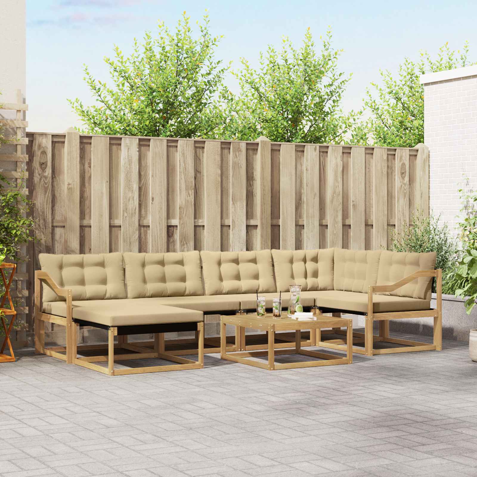 Buiten bankenset 7 pcs Wit en Beige 79 x 79 x 37 cm – afbeelding 1