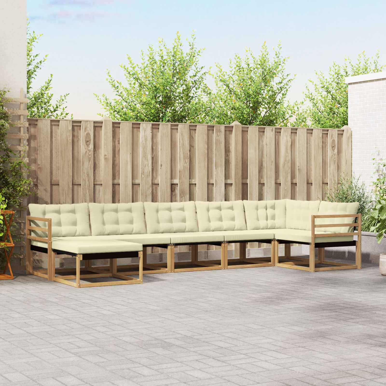 Buiten bankenset met kussen 7 pcs Wit en crèmekleurig