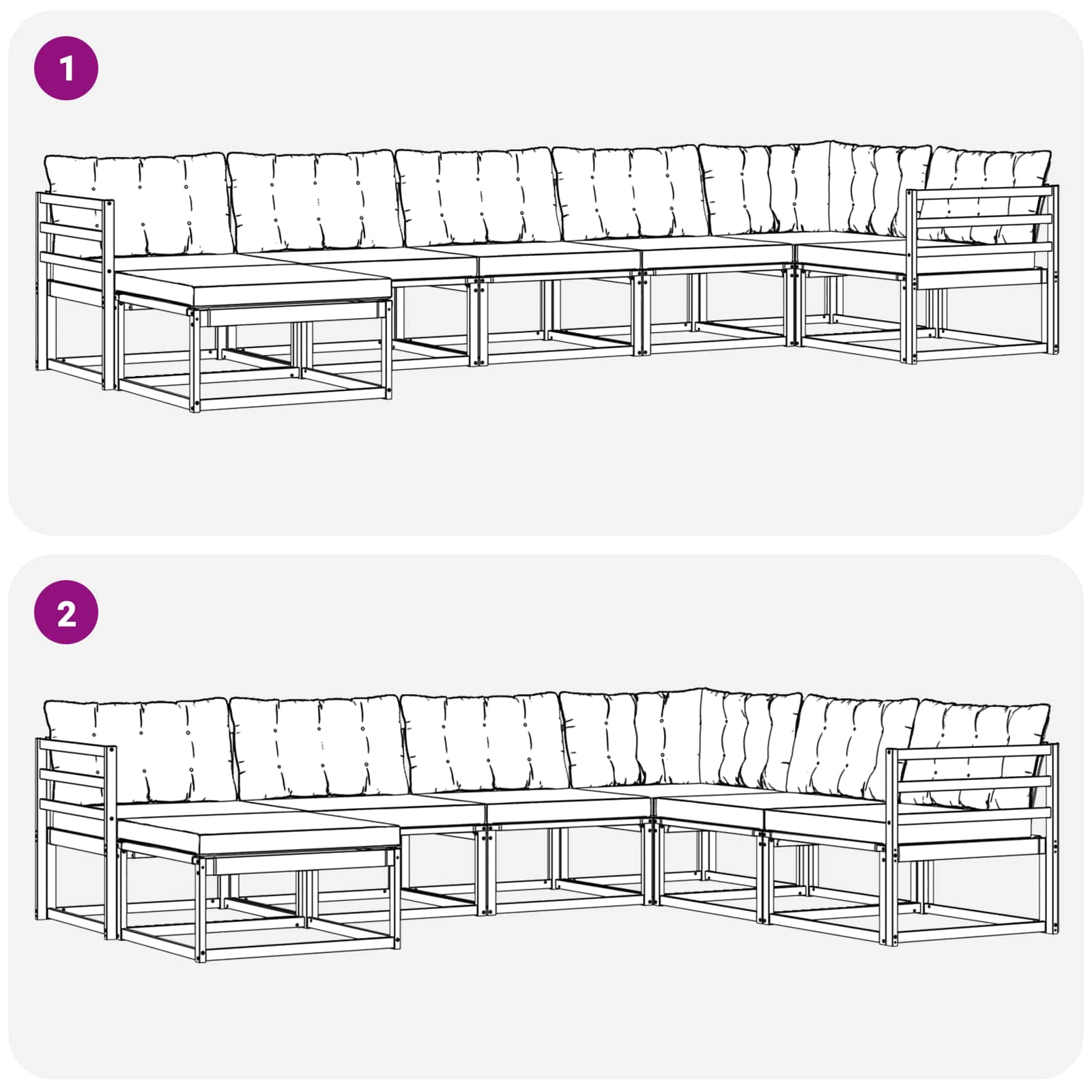 Buiten bankenset 7 pcs Wit en Lichtgrijs 404 x 166,5 x 73 cm – afbeelding 10