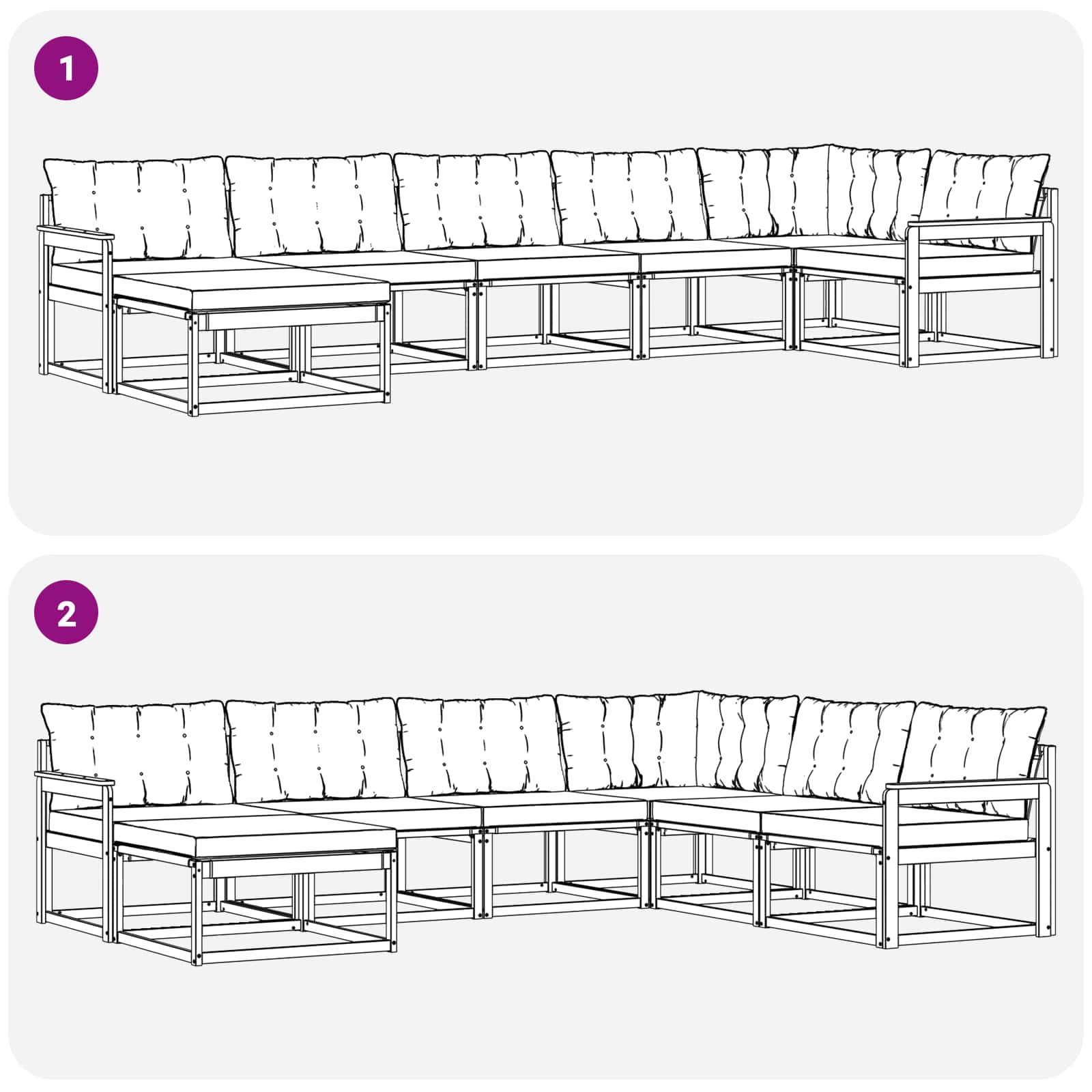 Buiten bankenset 7 pcs Wit en Lichtgrijs 406 x 168,5 x 73 cm – afbeelding 10