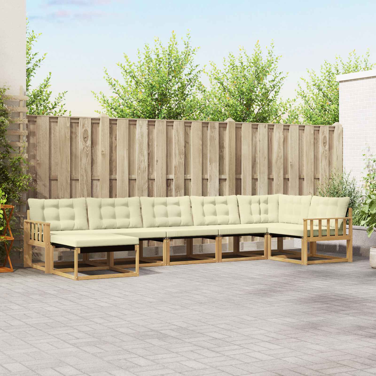 Buiten bankenset met kussen 7 pcs Wit en crèmekleurig – afbeelding 1