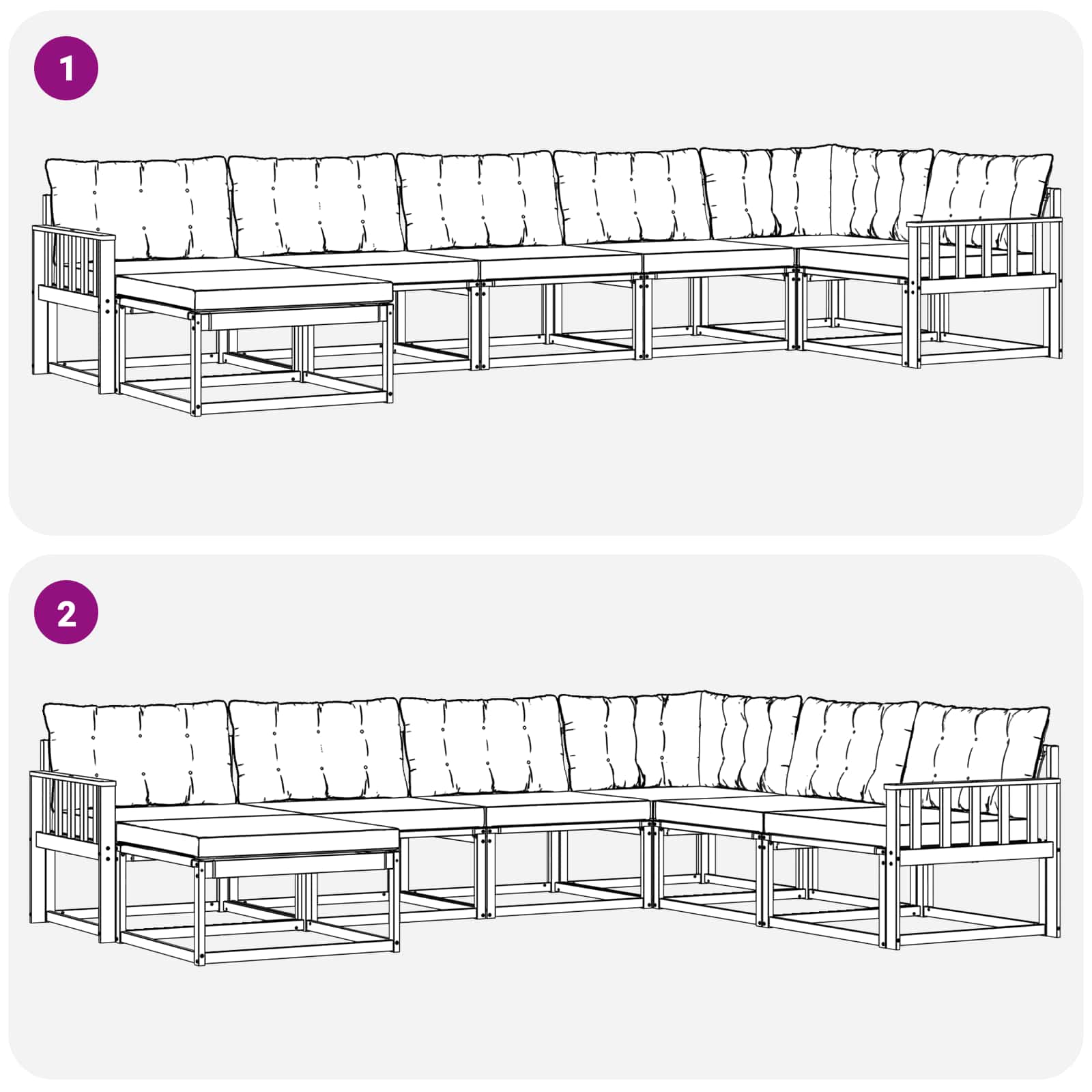 Buiten bankenset 7 pcs Wit en Lichtgrijs 406 x 168,5 x 73 cm – afbeelding 10
