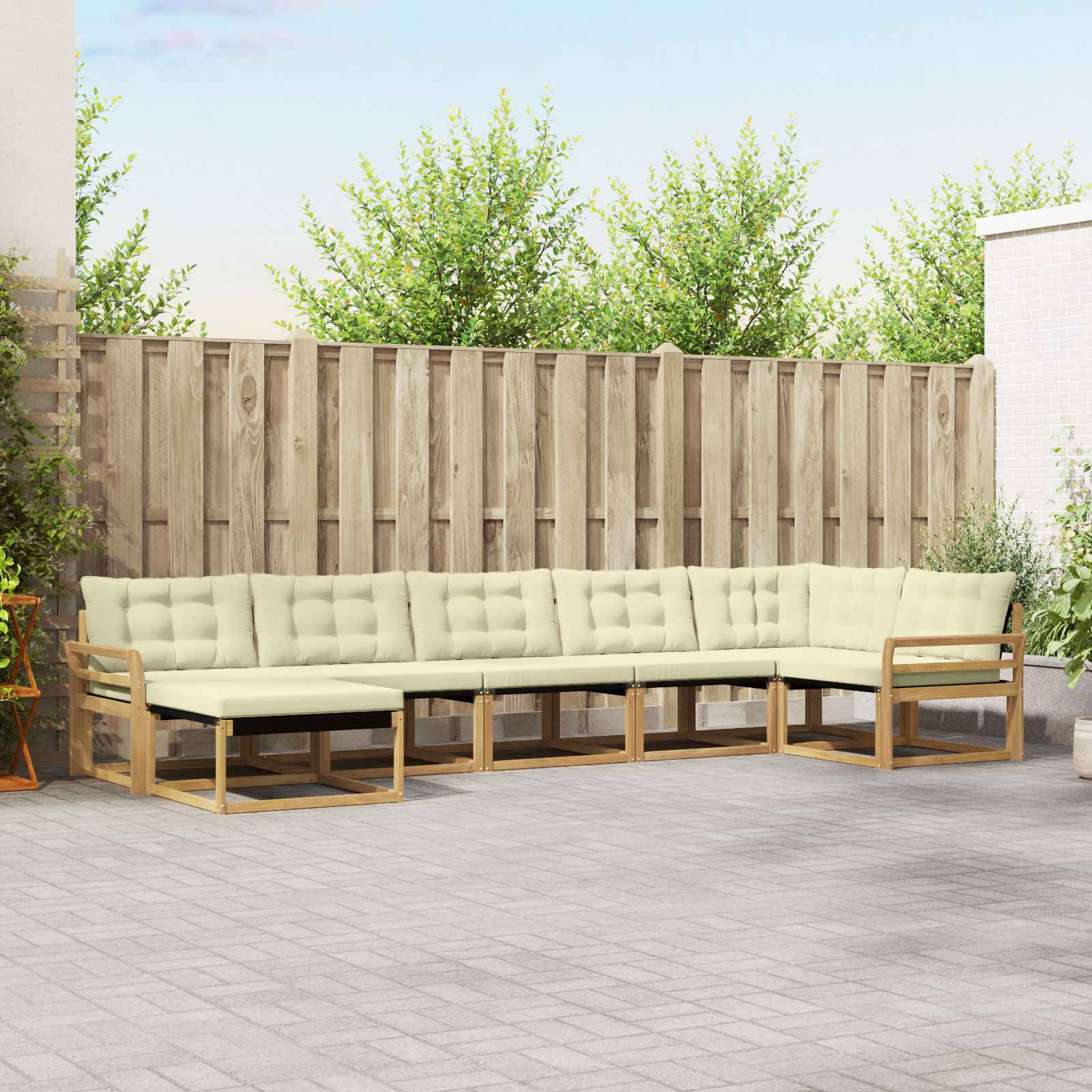 Buiten bankenset met kussen 7 pcs Wit en crèmekleurig – afbeelding 1