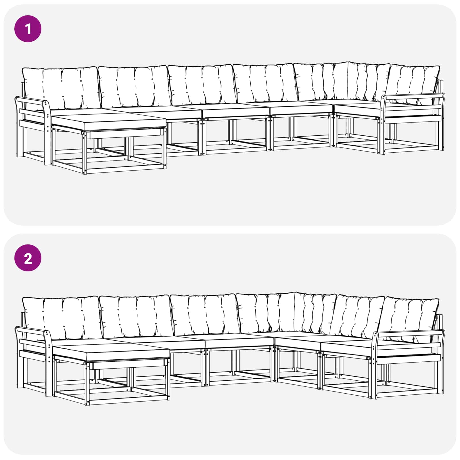 Buiten bankenset 7 pcs Wit en Lichtgrijs 408 x 170,5 x 73 cm – afbeelding 10
