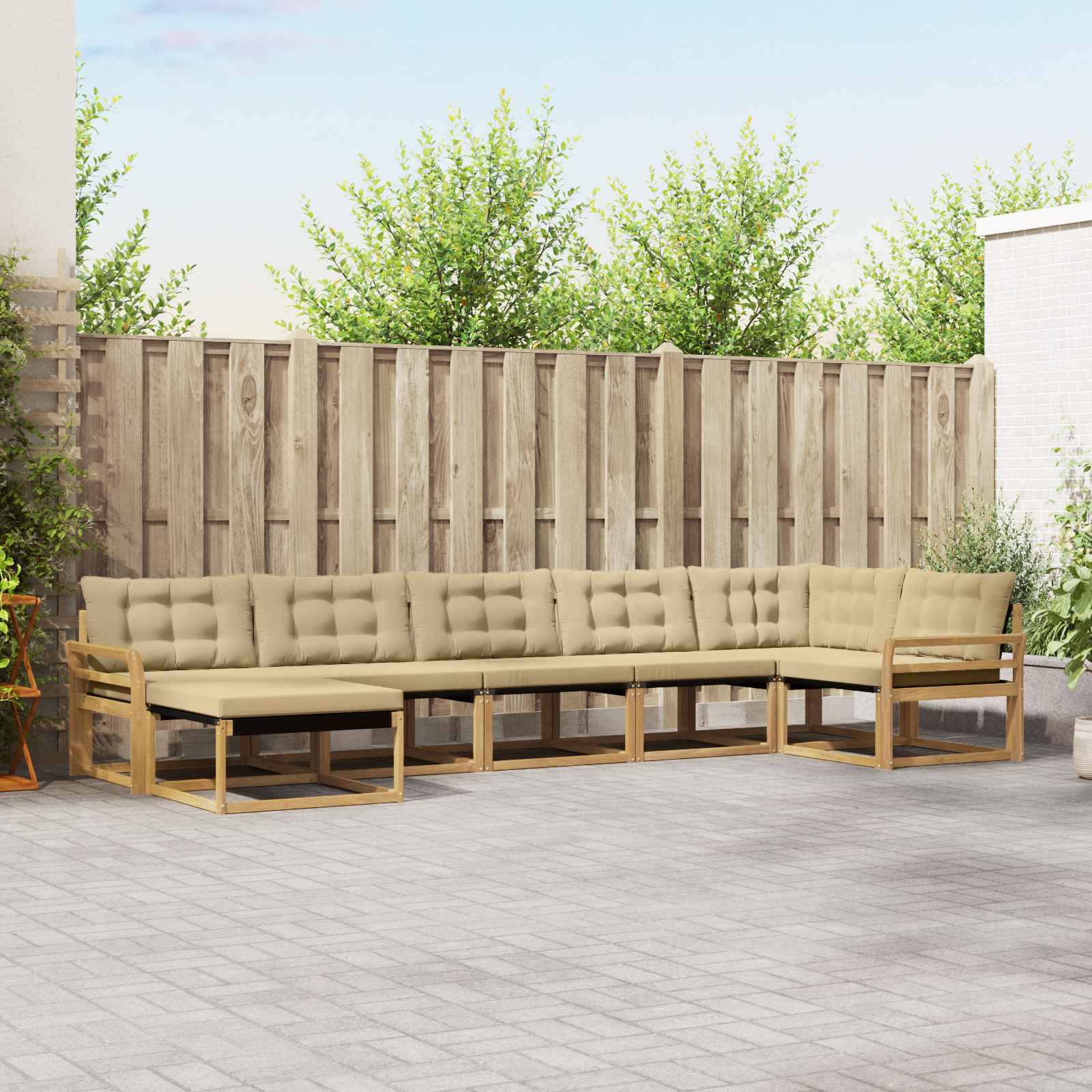 Buiten bankenset met kussen 7 pcs Wit en Beige – afbeelding 1