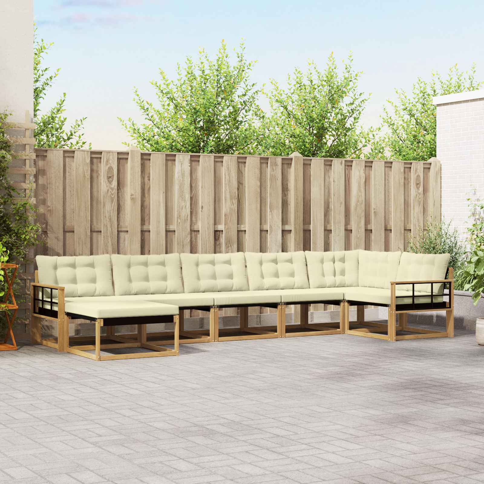 Buiten bankenset met kussen 7 pcs Wit en crèmekleurig