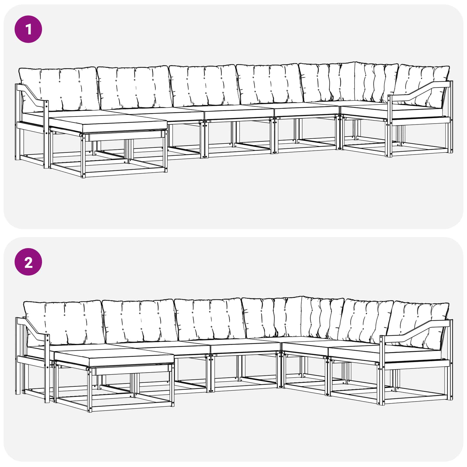 Buiten bankenset 7 pcs Wit en Lichtgrijs 404 x 166,5 x 73 cm – afbeelding 10
