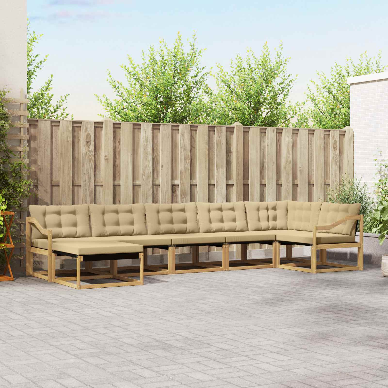 Buiten bankenset met kussen 7 pcs Wit en Beige