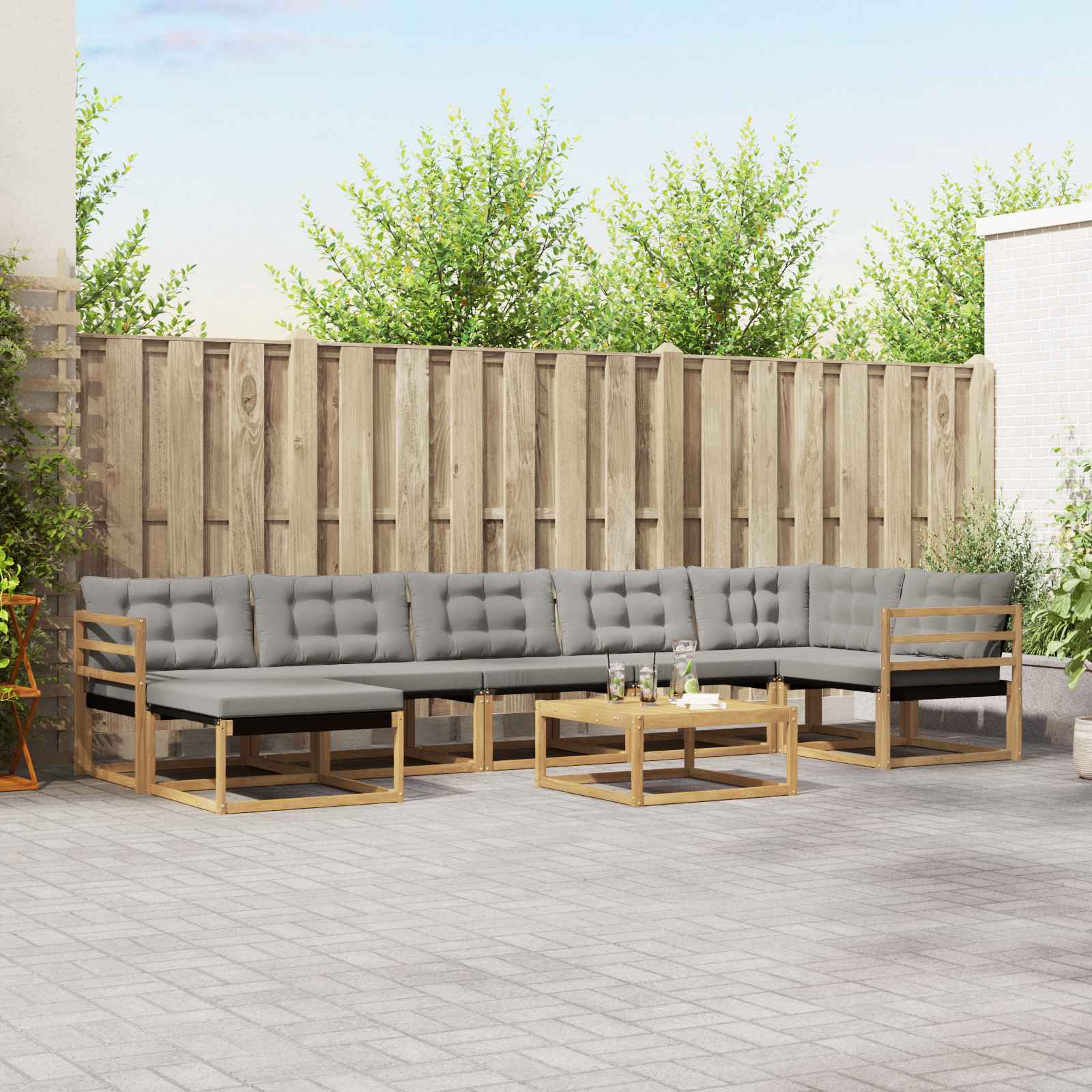 Buiten bankenset 8 pcs Wit en Lichtgrijs Massief Acaciahout – afbeelding 1