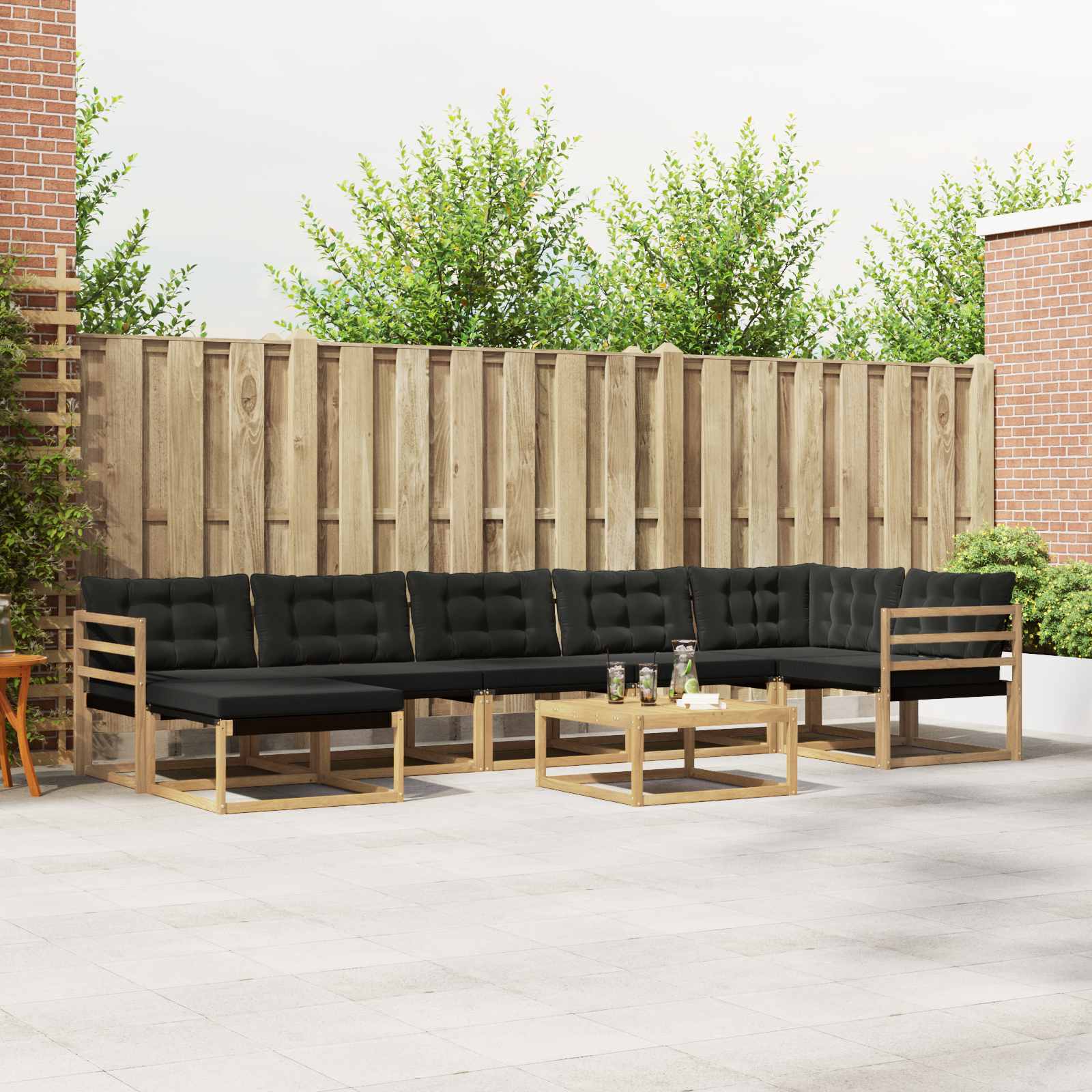Buiten bankenset 8 pcs Wit en zwart Massief Acaciahout – afbeelding 1