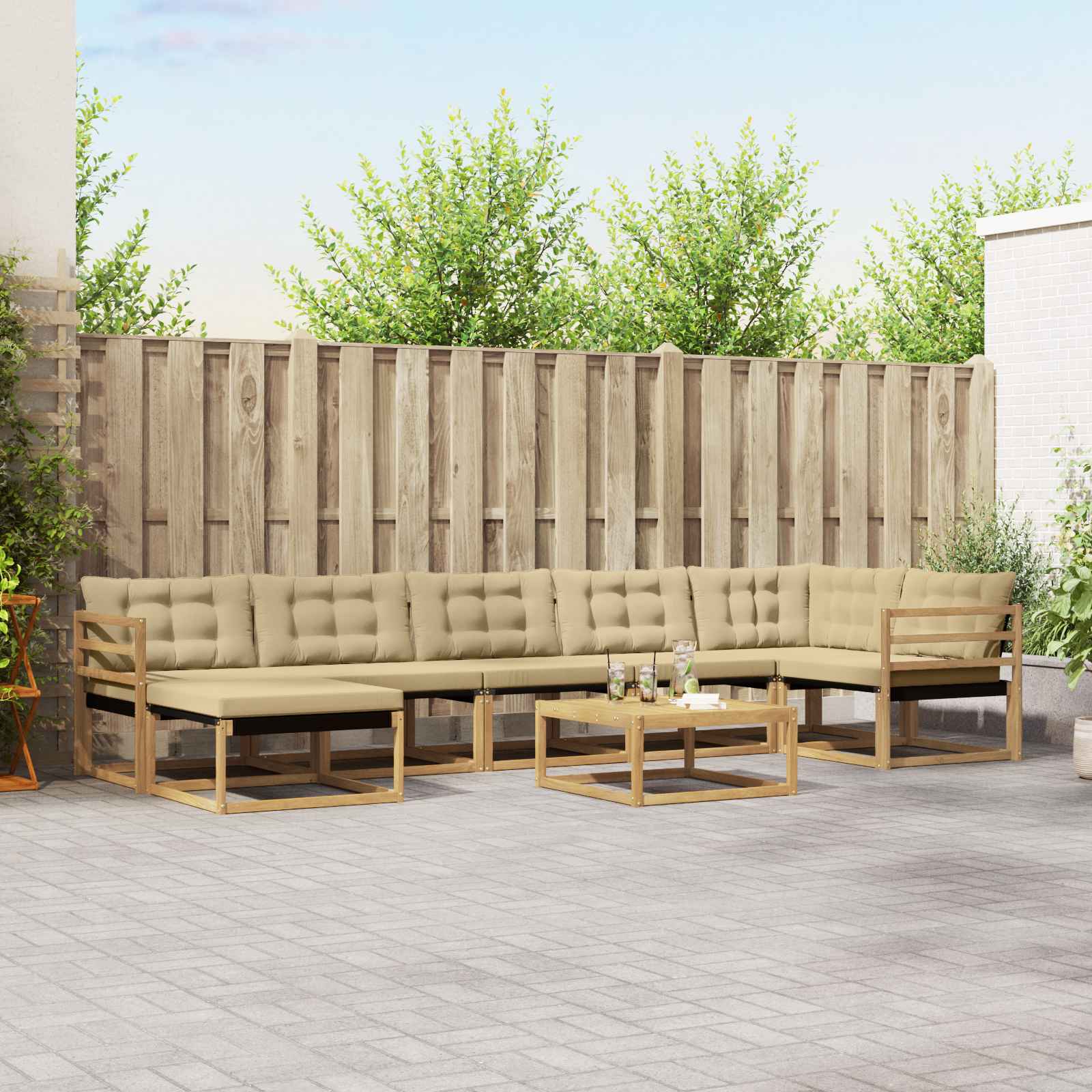 Buiten bankenset 8 pcs Wit en Beige 79 x 79 x 37 cm – afbeelding 1