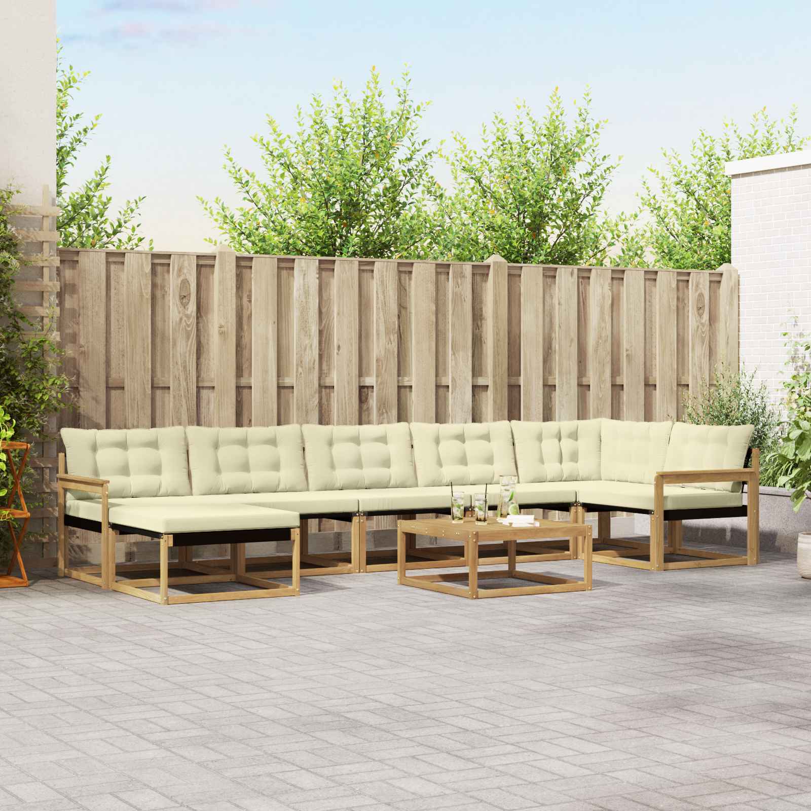 Buiten bankenset 8 pcs Wit en crèmekleurig Massief Acaciahout