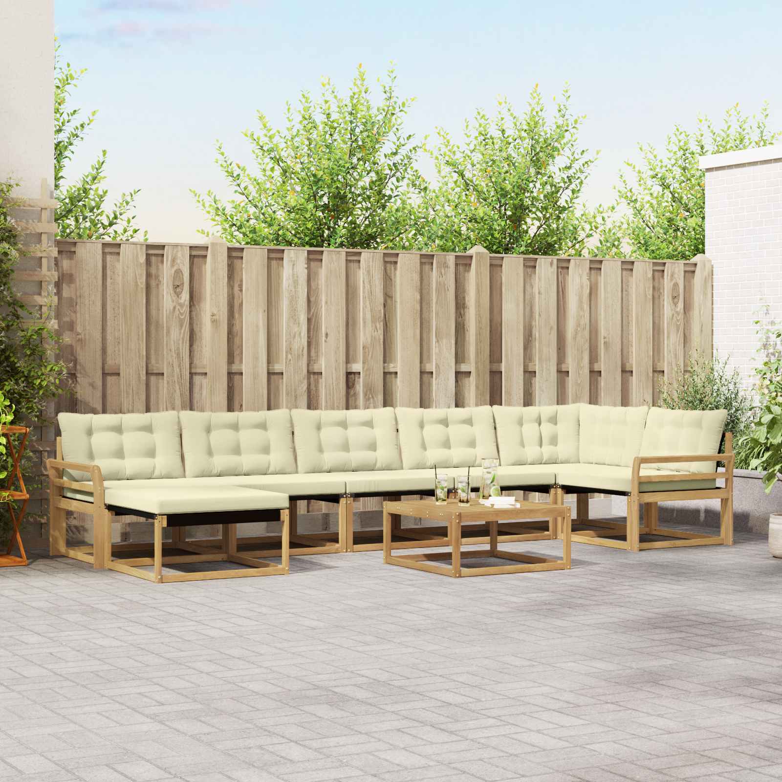 Buiten bankenset 8 pcs Wit en crèmekleurig 79 x 79 x 37 cm – afbeelding 1