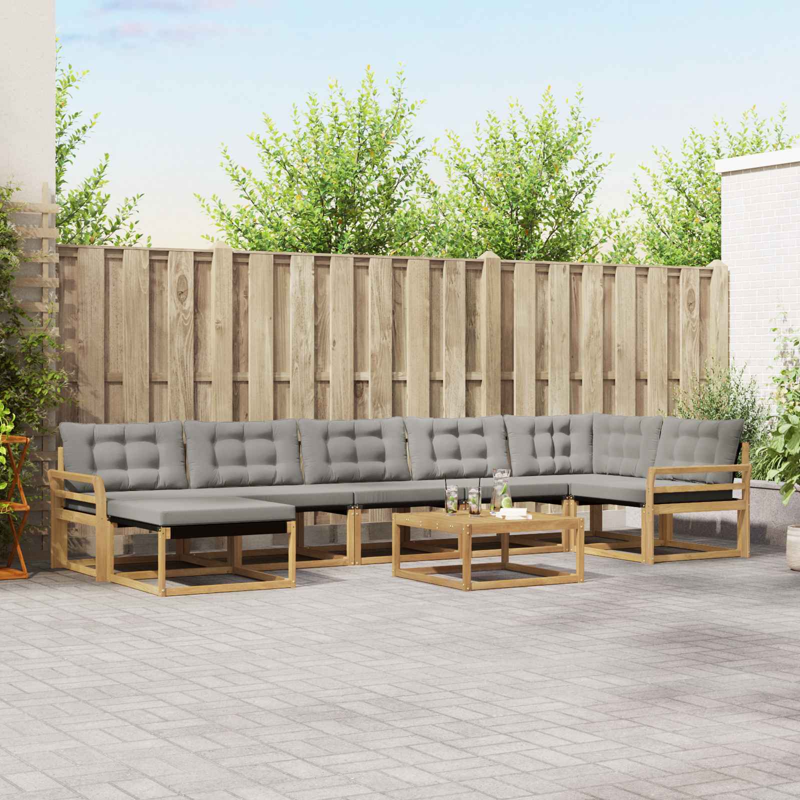 Buiten bankenset 8 pcs Wit en Lichtgrijs Massief Acaciahout – afbeelding 1