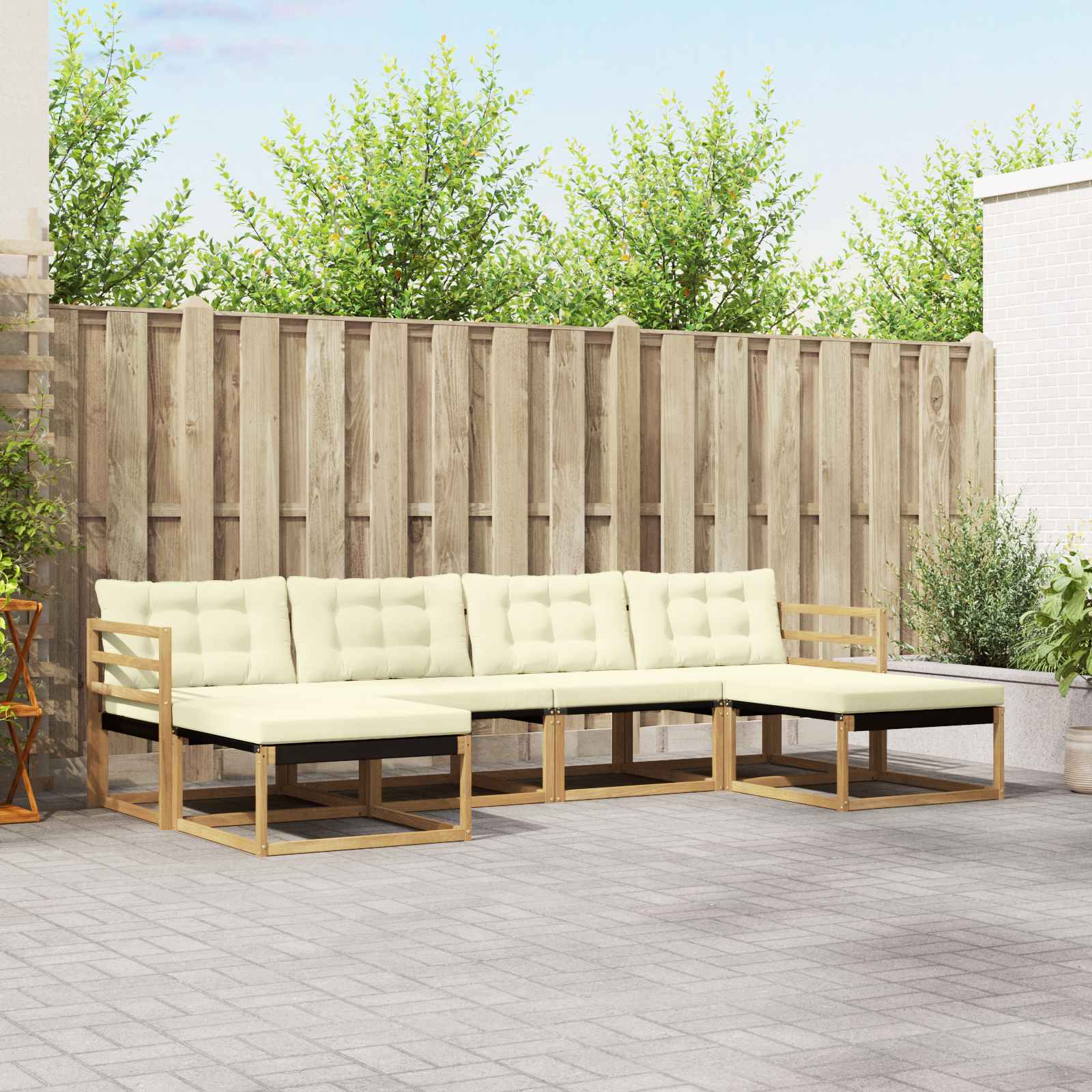 Buiten bankenset met kussen 6 pcs Wit en crèmekleurig