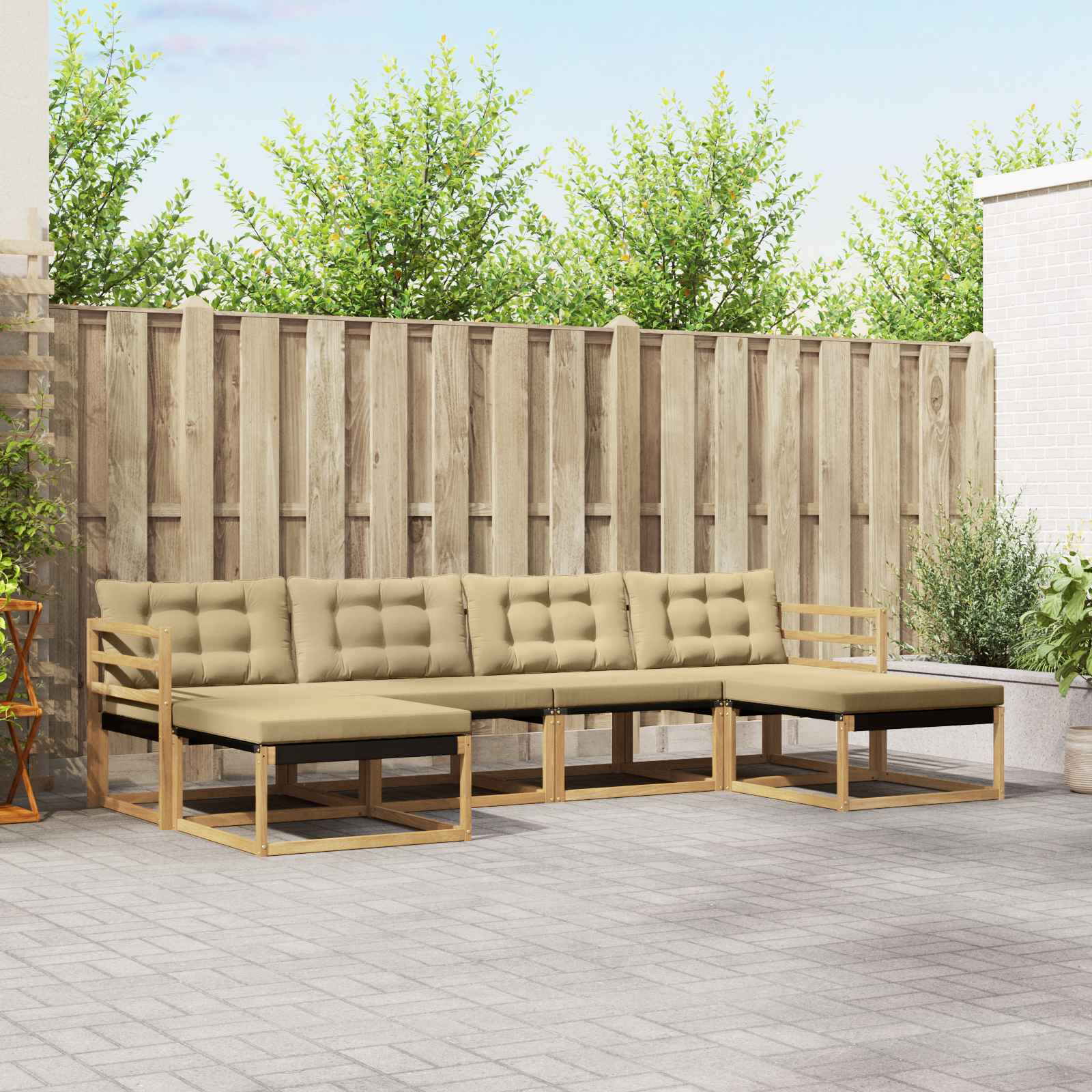Buiten bankenset met kussen 6 pcs Wit en Beige – afbeelding 1