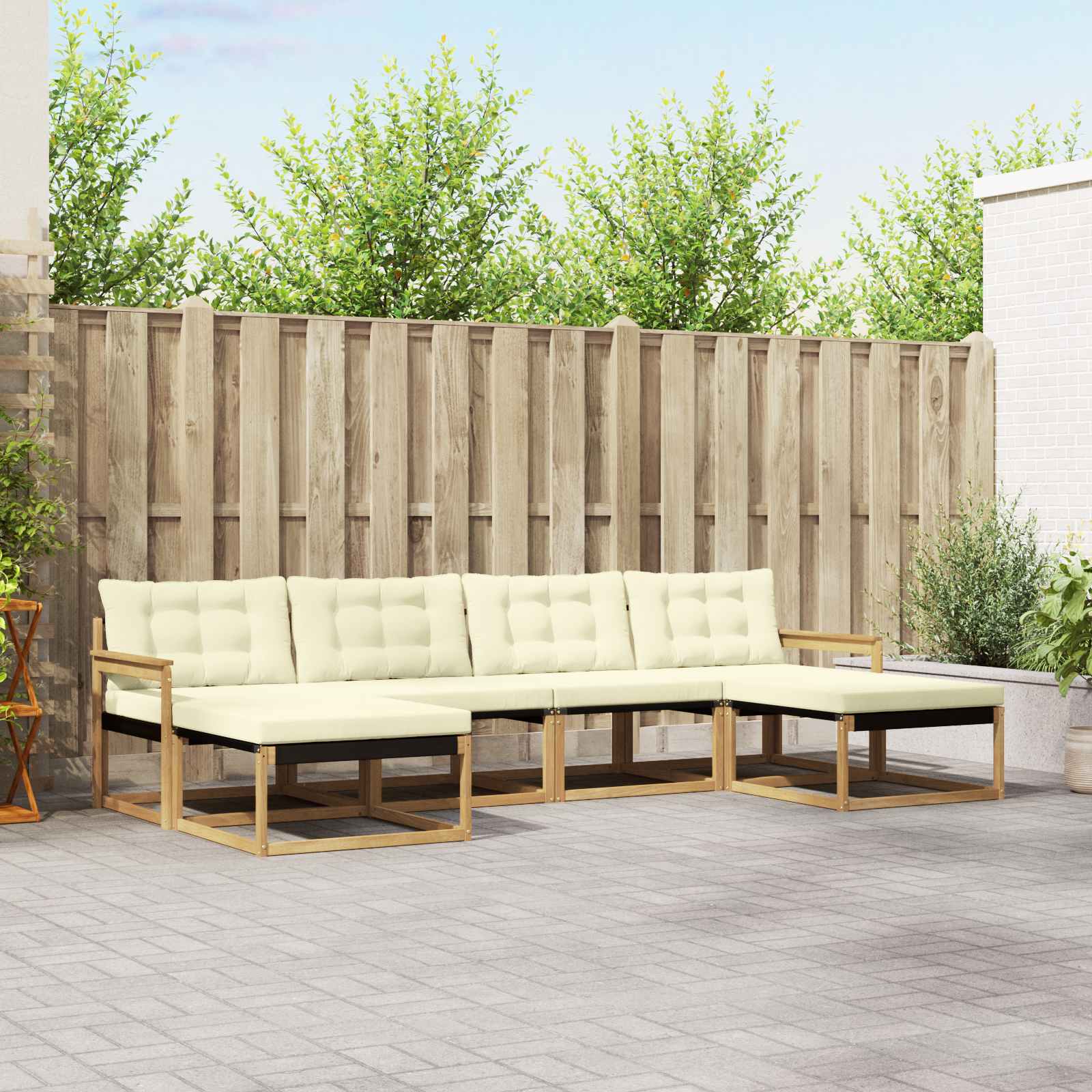 Buiten bankenset met kussen 6 pcs Wit en crèmekleurig – afbeelding 1