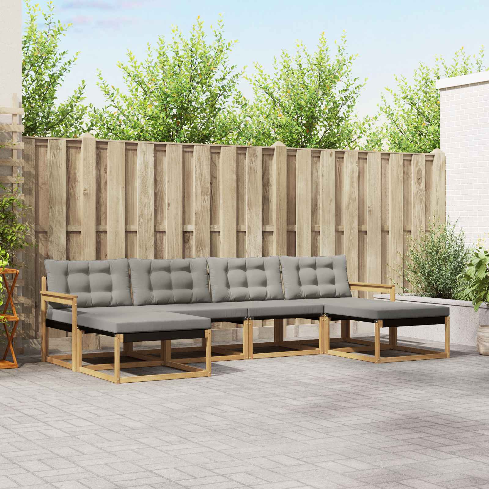 Buiten bankenset met kussen 6 pcs Wit en Lichtgrijs