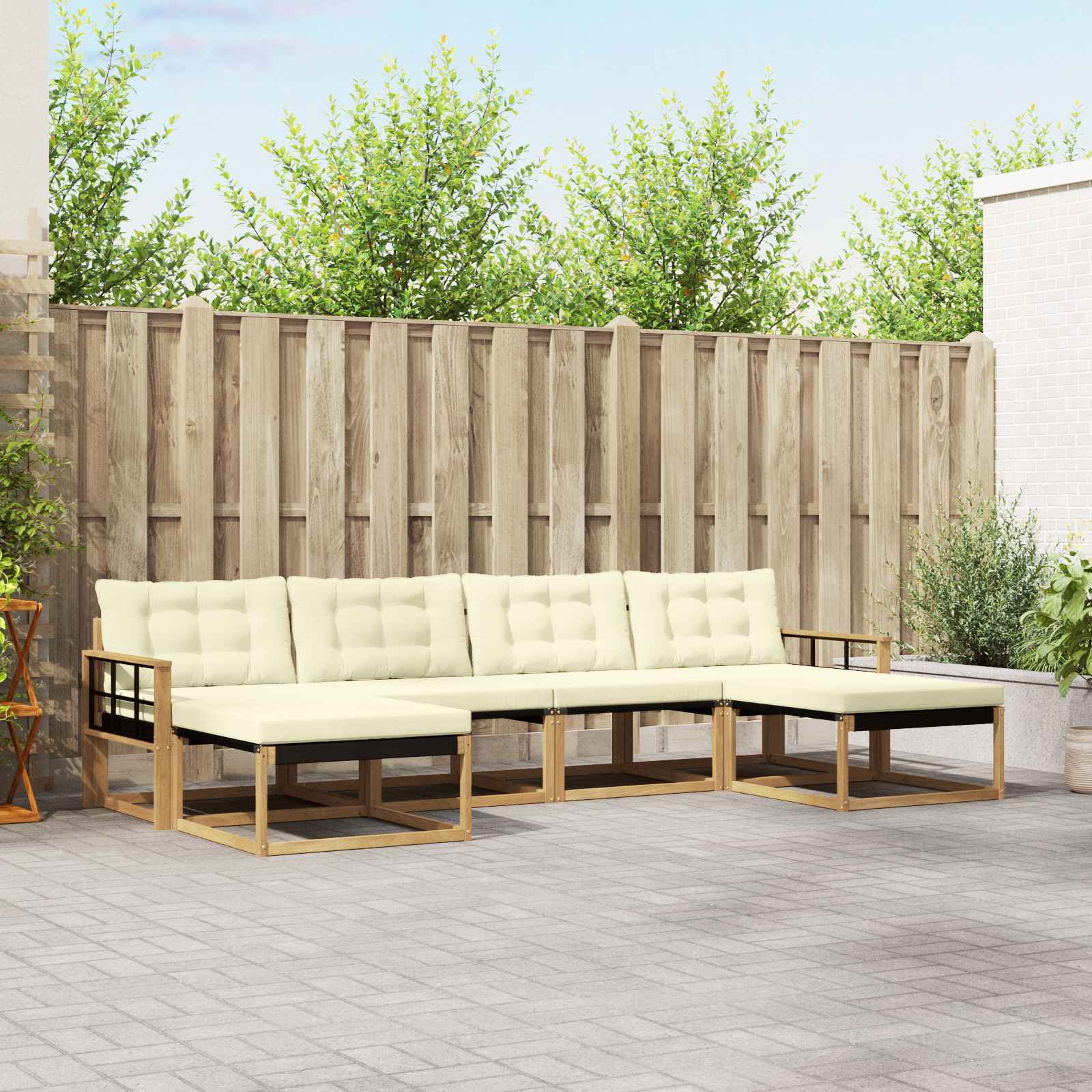 Buiten bankenset met kussen 6 pcs Wit en crèmekleurig