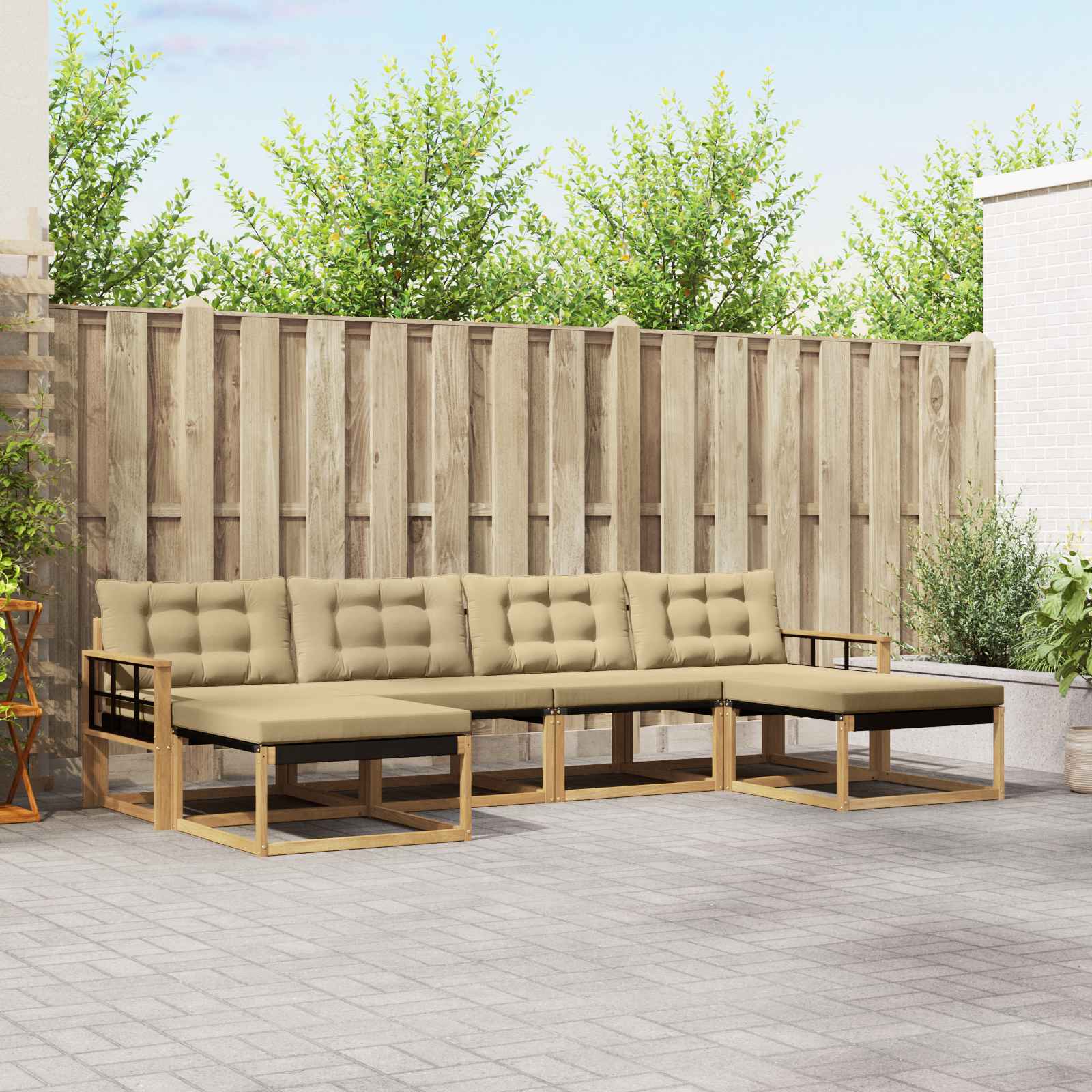 Buiten bankenset met kussen 6 pcs Wit en Beige – afbeelding 1