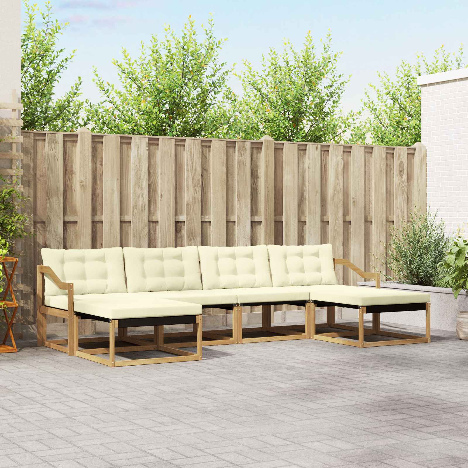 Buiten bankenset met kussen 6 pcs Wit en crèmekleurig – afbeelding 1