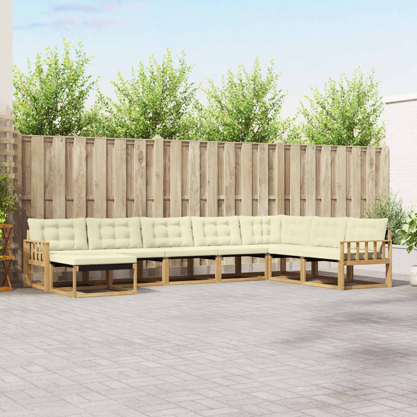 Buiten bankenset met kussen 8 pcs Wit en crèmekleurig