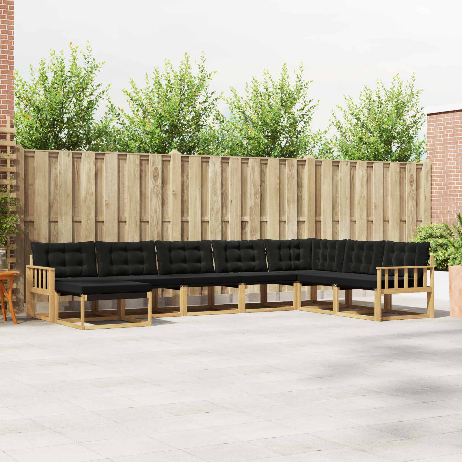 Buiten bankenset met kussen 8 pcs Wit en zwart