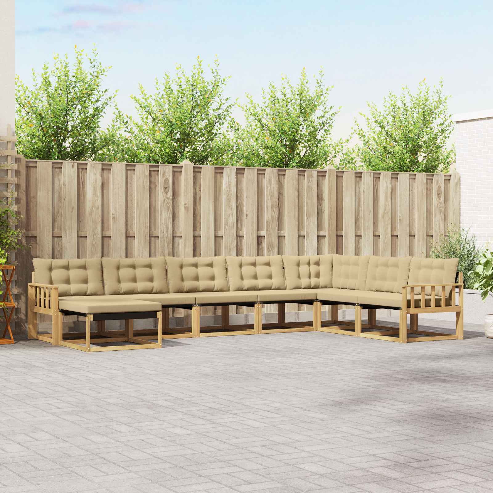 Buiten bankenset met kussen 8 pcs Wit en Beige