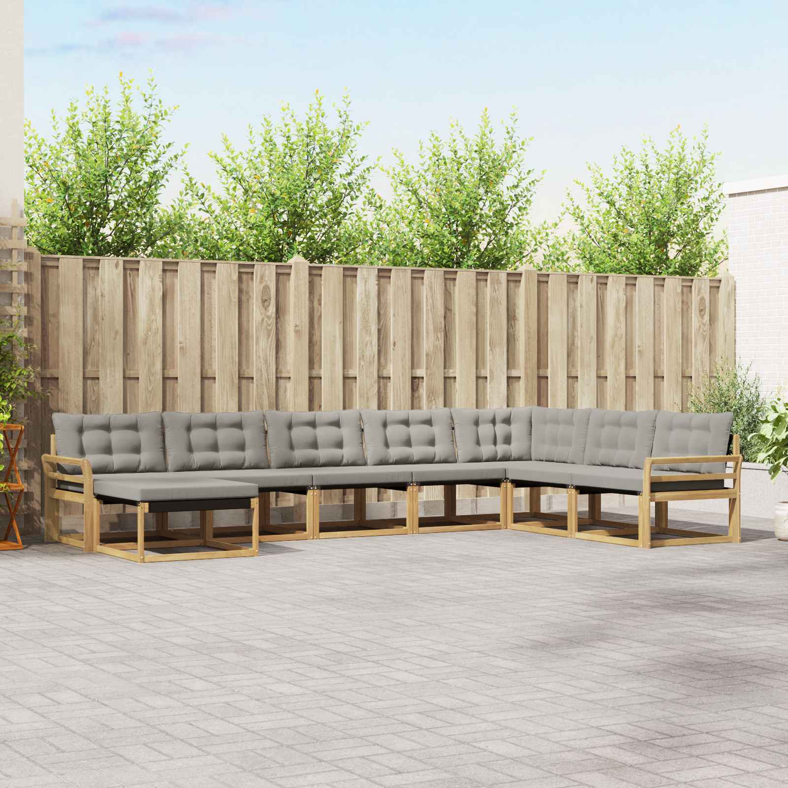 Buiten bankenset 8 pcs Wit en Lichtgrijs 408 x 250 x 73 cm – afbeelding 1