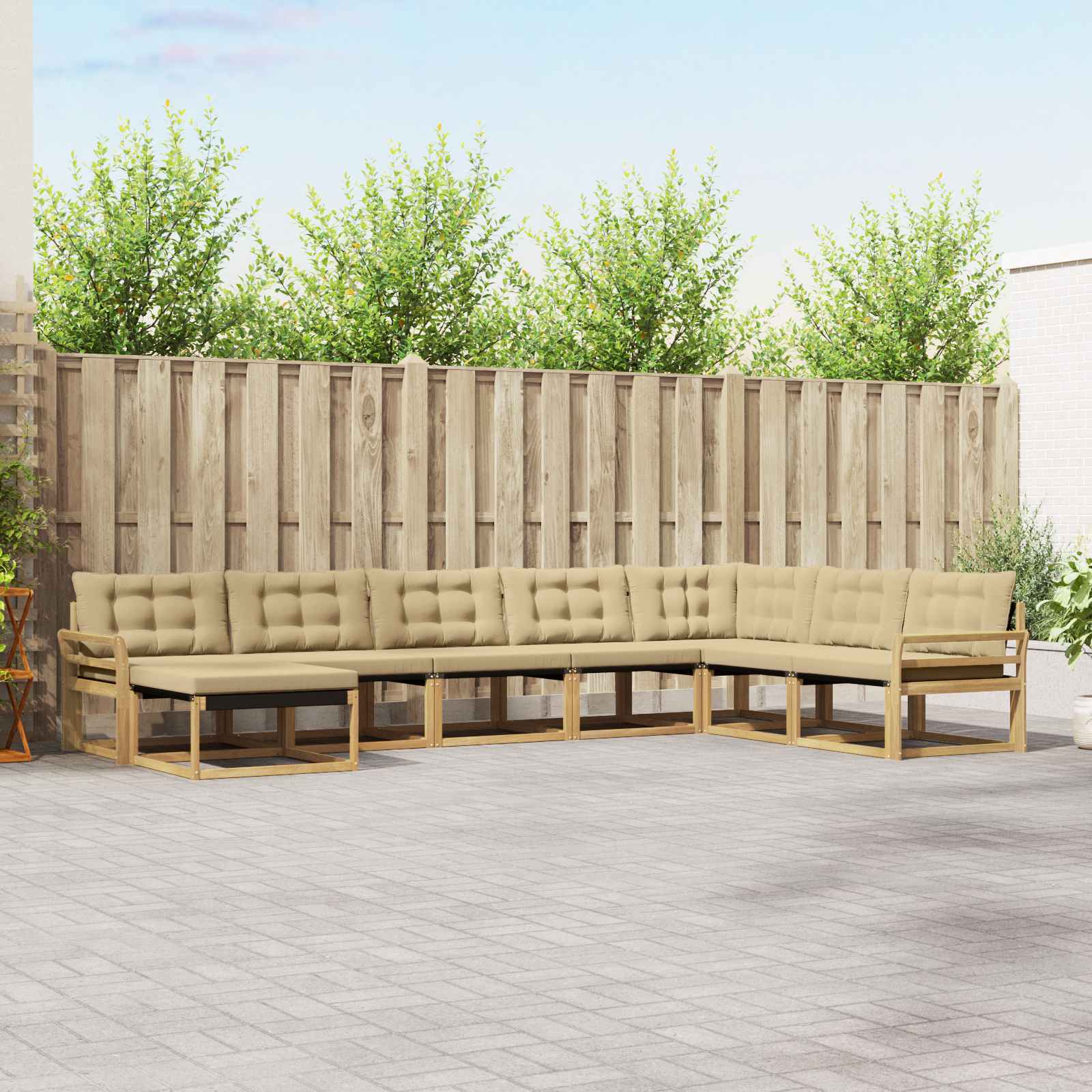 Buiten bankenset met kussen 8 pcs Wit en Beige